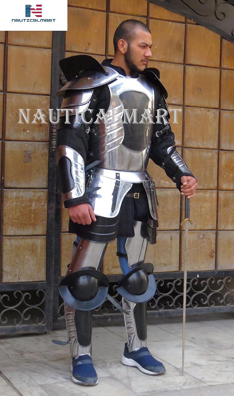 NauticalMart Plate Armour Conquest Warcrafted Armour Silver Medieval Costume
