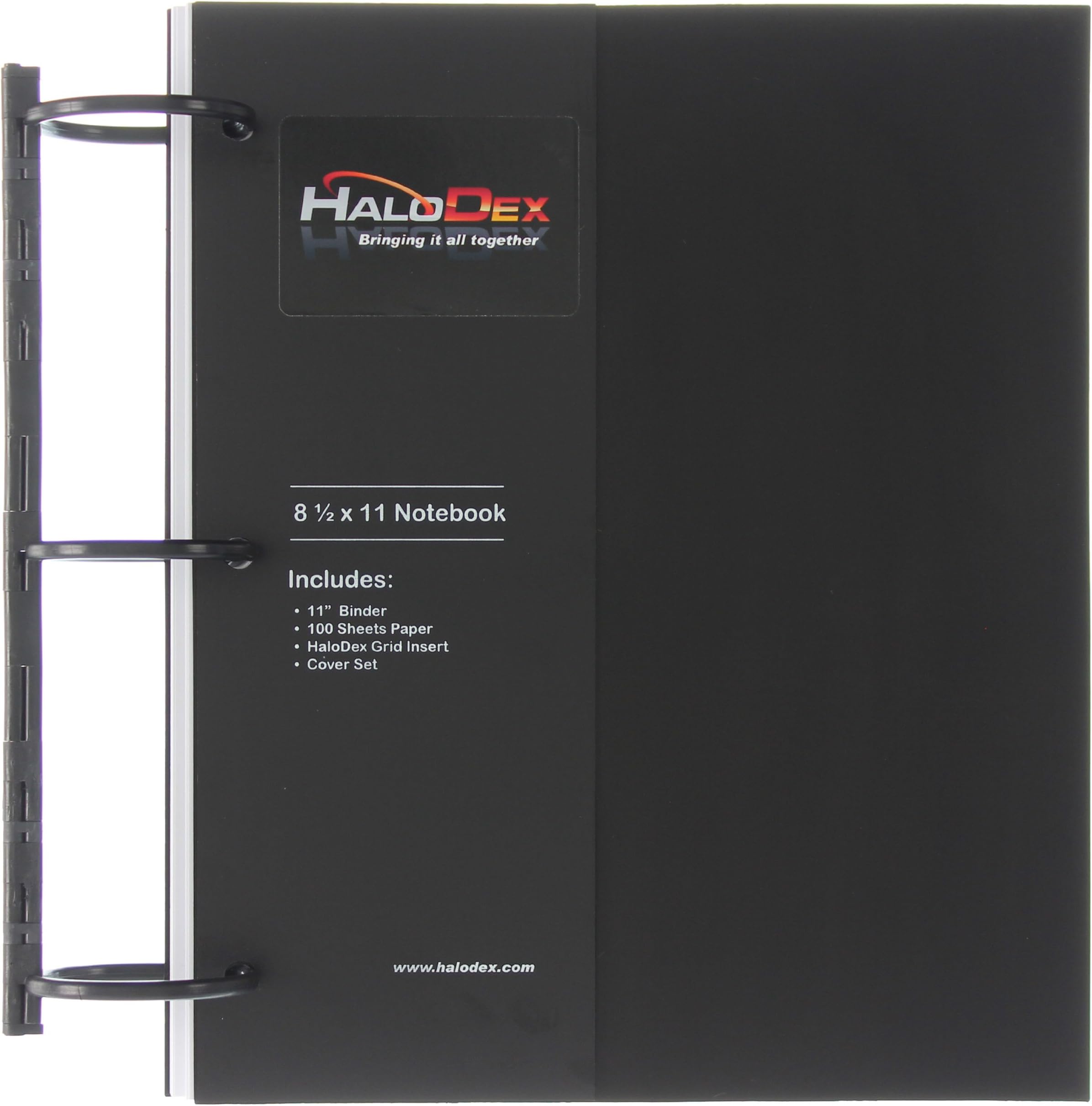 3-Ring Notebook by HaloDex, Black, 8.5 x 11, 2" Rings