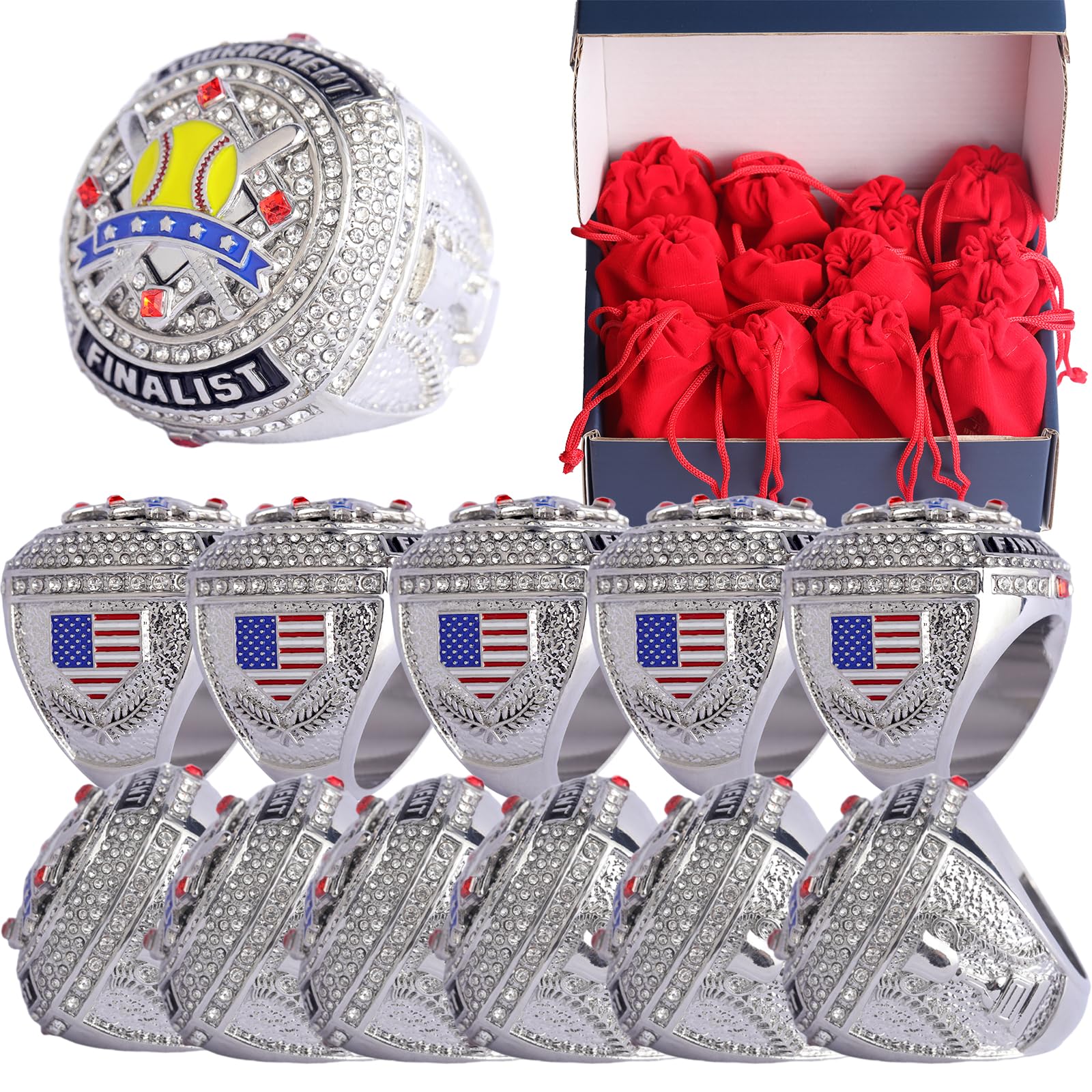 2 pcs Pack or 12 pcs Pack Softball Championship Trophy Ring Award Gift for Tournament Champion Team palyers Awards Trophy on Side Size 9.5