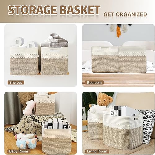 Miniatura 4 de Paquete de 2 cestas de almacenamiento pequeñas, cubos de almacenamiento de 11 x 11 x 11 pulgadas para estantes, canasta de juguetes para bebés y