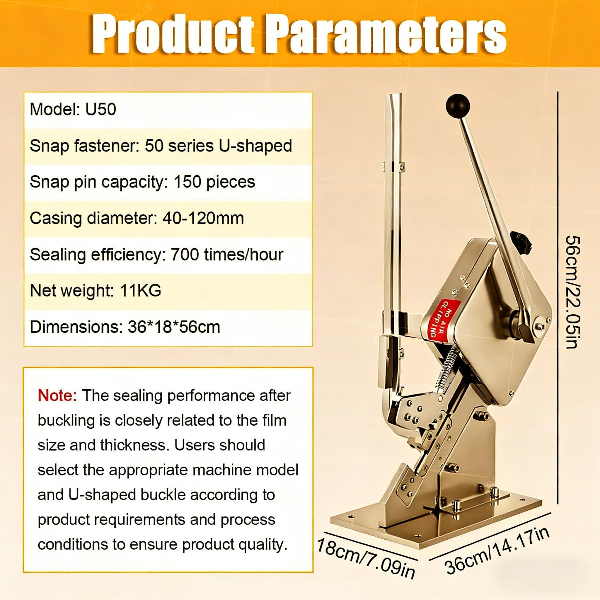 Genérico Pinza para Salchichas en Forma de U, máquina Manual para sellar y Atar Salchichas en Bolsas con Cortador, para Uso Comercial en supermercados, panaderías y envasado de Carne. (Máquina+6)
