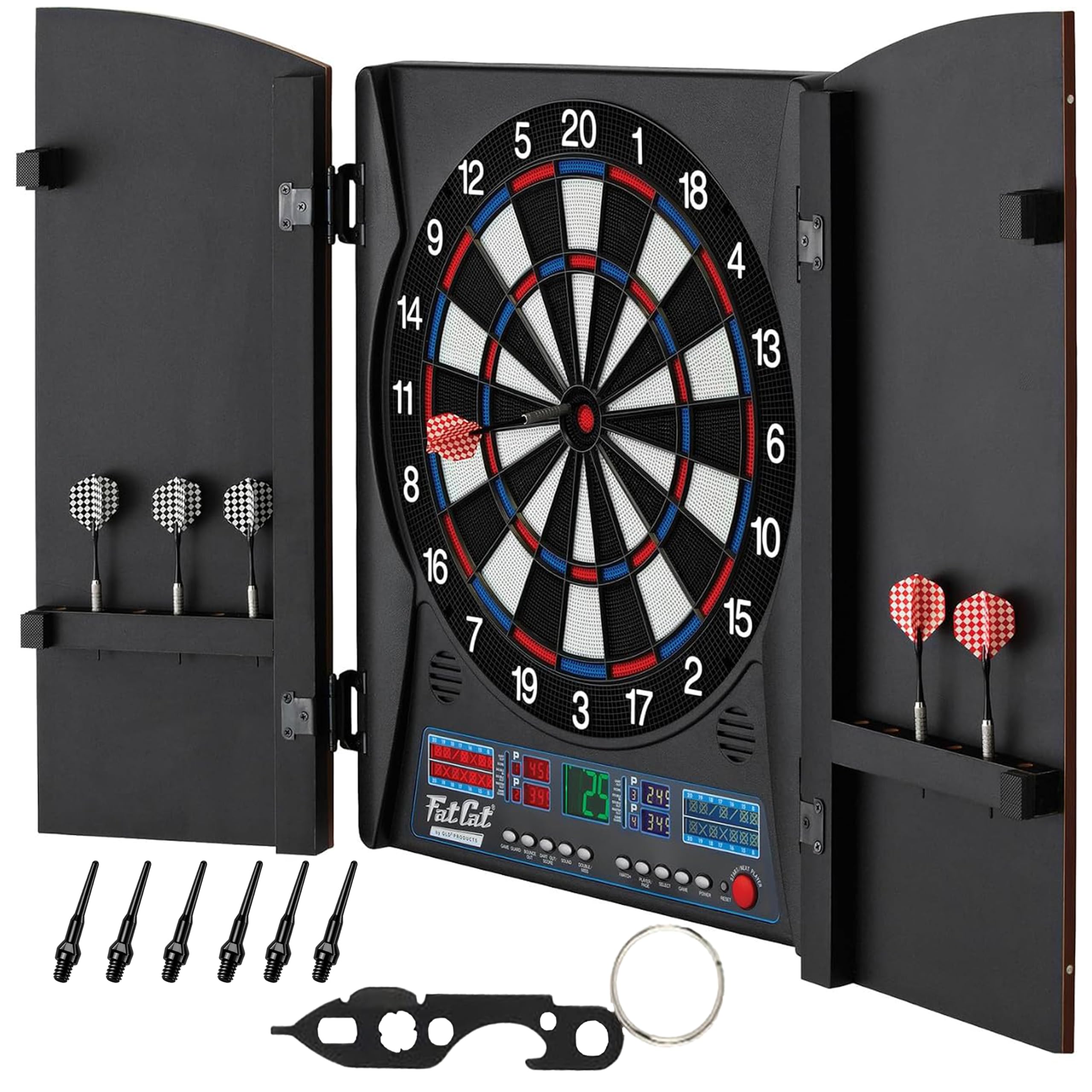 Fat Cat Electronx Electronic Dart Board with Cabinet