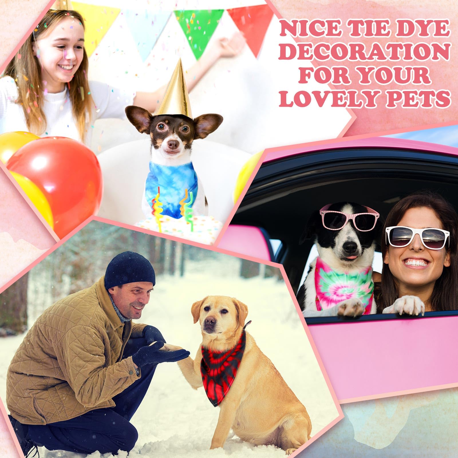 Huhumy Hundehalstücher für mittelgroße und große Hunde, bunt, Dreieckstuch, Haustierhalstücher für Frühling, Sommer, Geburtstag, Kostüm, Dekoration, Batikfärbung, 100 Stück