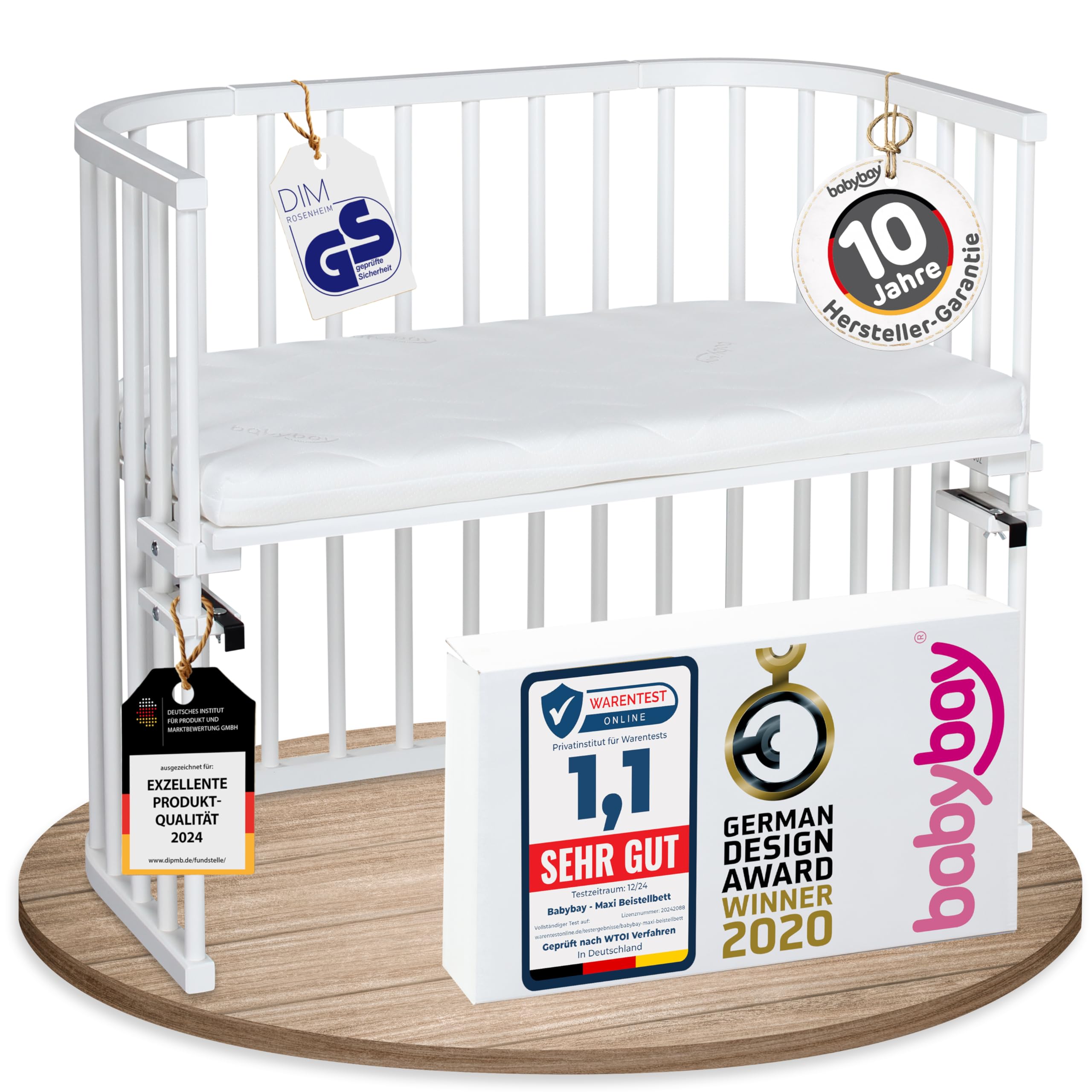 Babybay Maxi cuna colecho de madera de haya maciza con colchón Classic Soft para el día y la noche/Cuna regulable en altura & ecológica/Cuna que crece con el niño