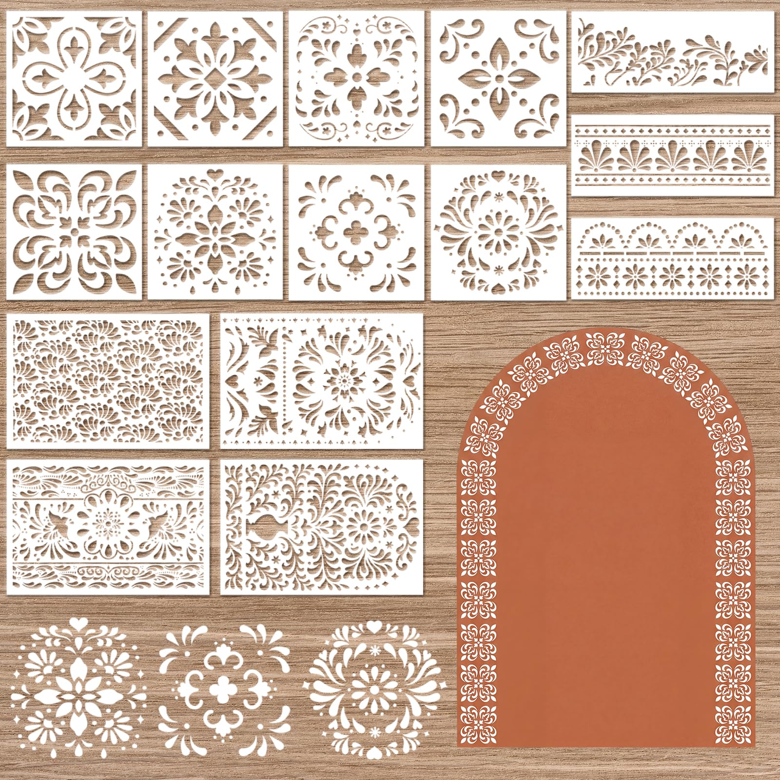 Plantillas mexicanas Frienda para renovar muebles del hogar con diseños de encaje floral