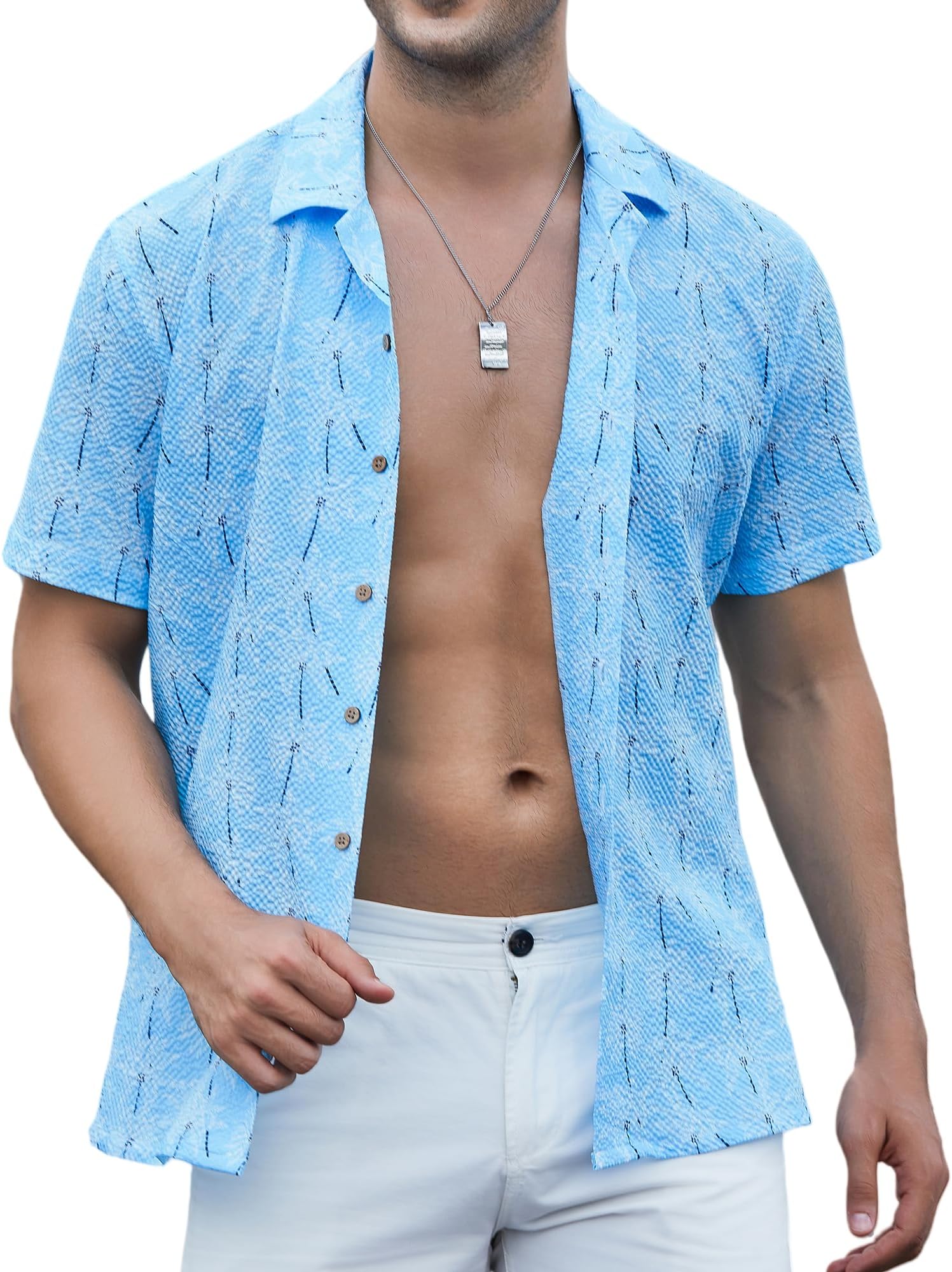 Alex VandoMens Camp Collar Shirt Seerscuker Casual Short Sleeve Printed Shirts for Men