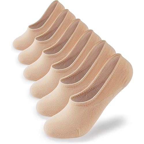 WISVOOO 3-6 Pairs No Show Socks Women Non Slip Invisible Liner Socks for Flats Cotton Hidden Socks
