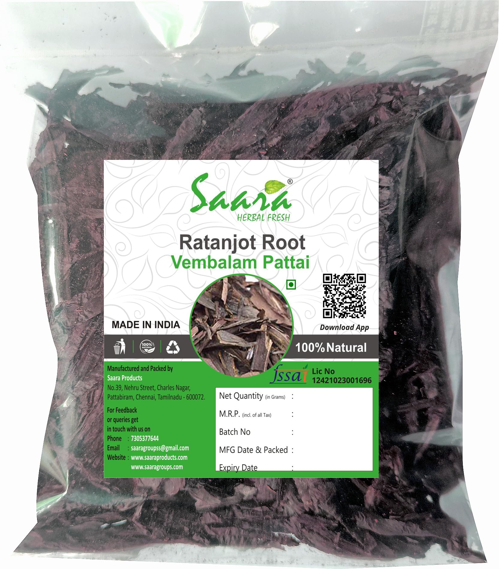 Saara HERBAL FRESH Ratanjot Root,25g, Vembalam Pattai, Laljadi, Alkanet Root, Alkana Tinctoria, help reduce inflammation, 25g(Pack of 1 X 25gm) (B0C5TGLTXM) Amazon Price History, Amazon Price Tracker