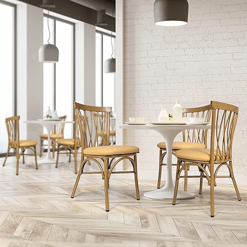 Miniatura 10 de LUCKYERMORE Juego de 2 sillas de comedor tapizadas, cómodas sillas de comedor de piel sintética con respaldo curvado y marco de aluminio, modernas