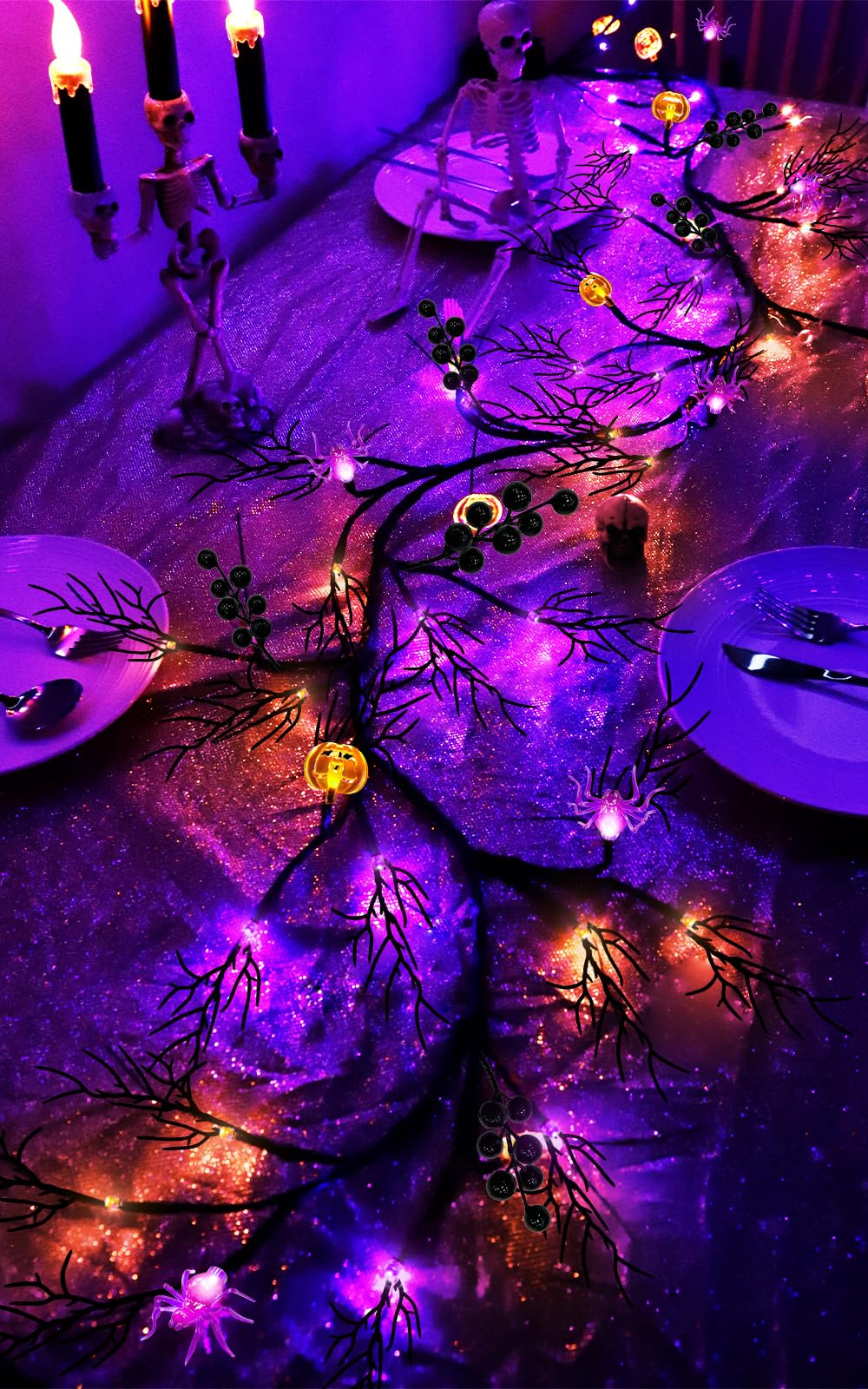 Halloween Pumpkin String Lights - 6ft, 54 LED, Battery Operated, Waterproof, 8 Modes & Timer, With Willow Vine & Twigs For Indoor/Outdoor Decor