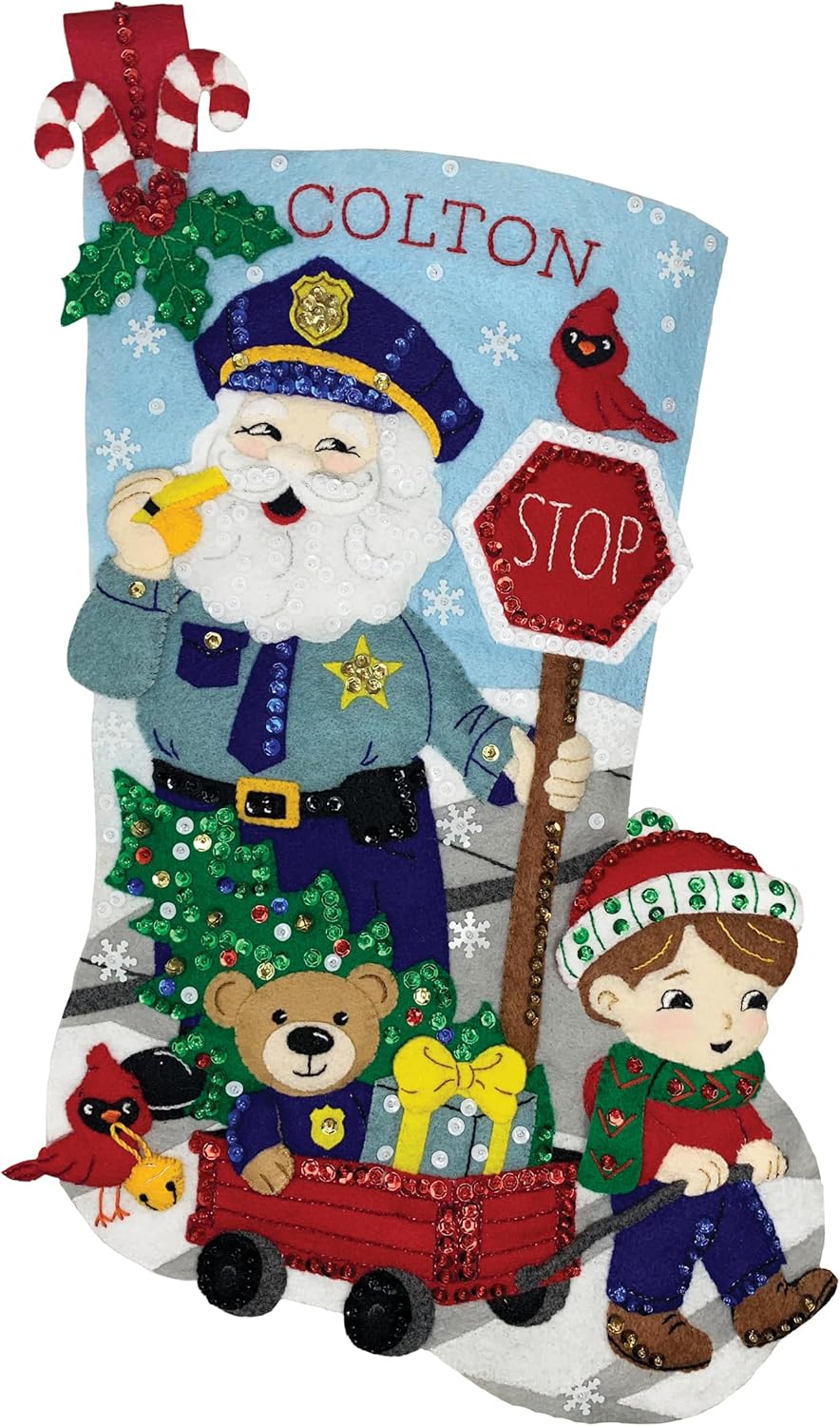 MerryStockings 18" Felt Applique Christmas Stocking Kit, Sergeant Santa. DIY, Sequins, Embellishments and Instructions, a Complete kit Ready for Your Creativity!