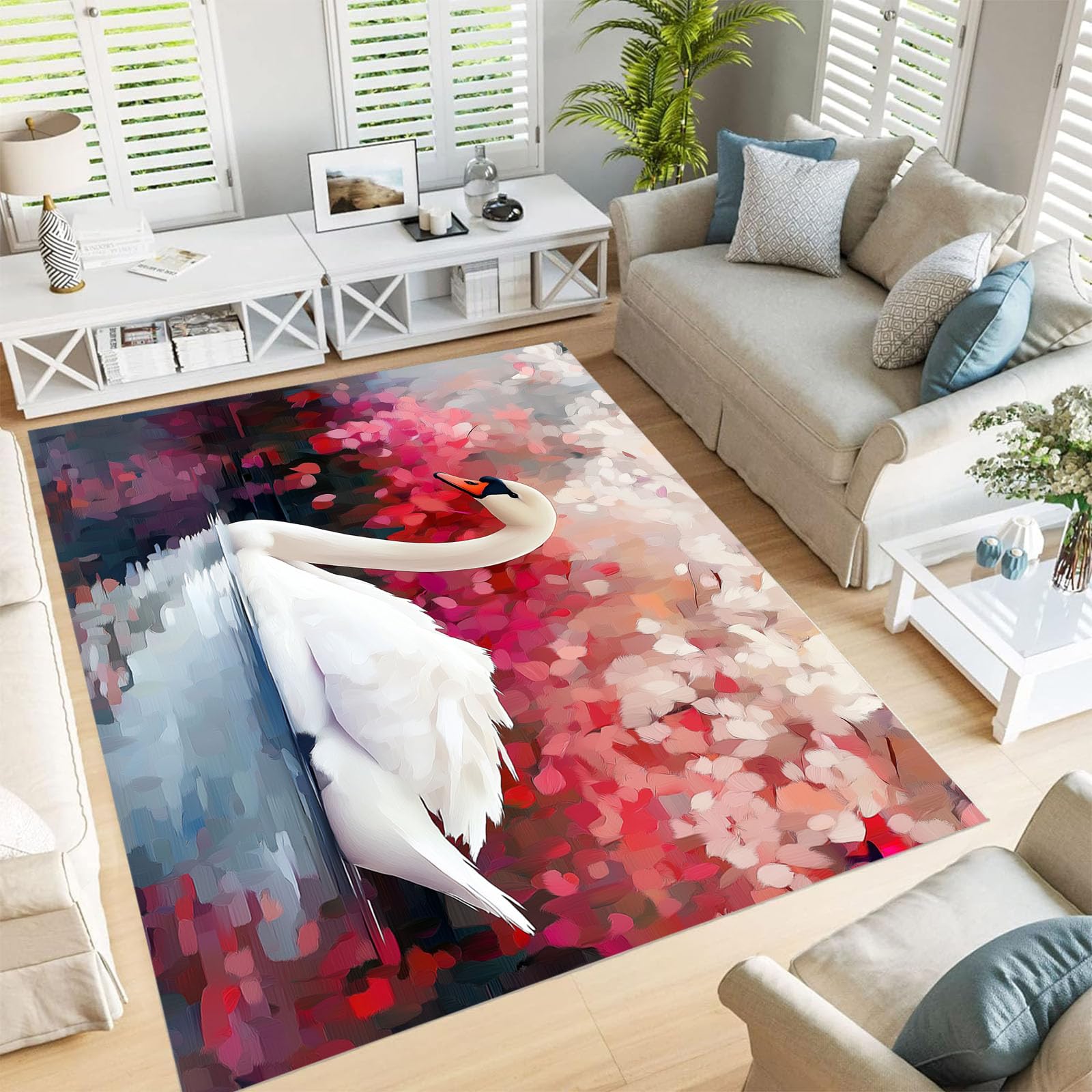 Tapis salon poil ras cygne élégant 150x210 cm rose