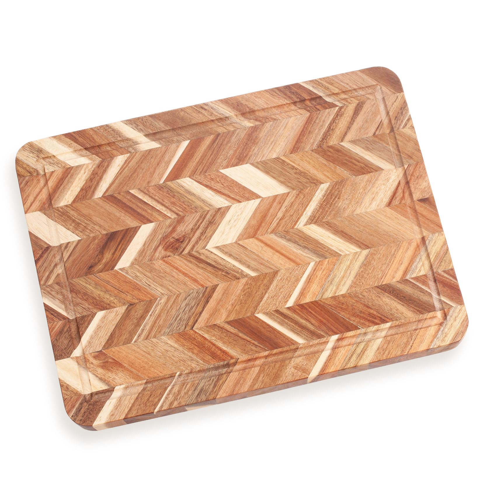 Woodluv Chopping Board, Chopping Boards for Kitchens, Strong, Durable Serving Board, Acacia Wood Cutting Board for Meat or Vegetables - Easy to Clean with Drip Groove, Large, 39 x 28.5 x 2.5 cm