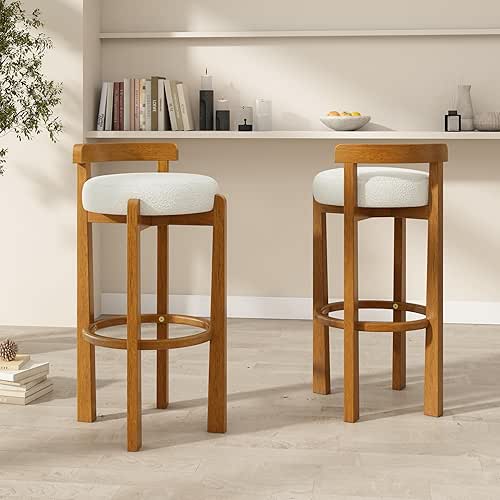 Merax 30.6" H Wood Low Back Round Bar Stools Set
