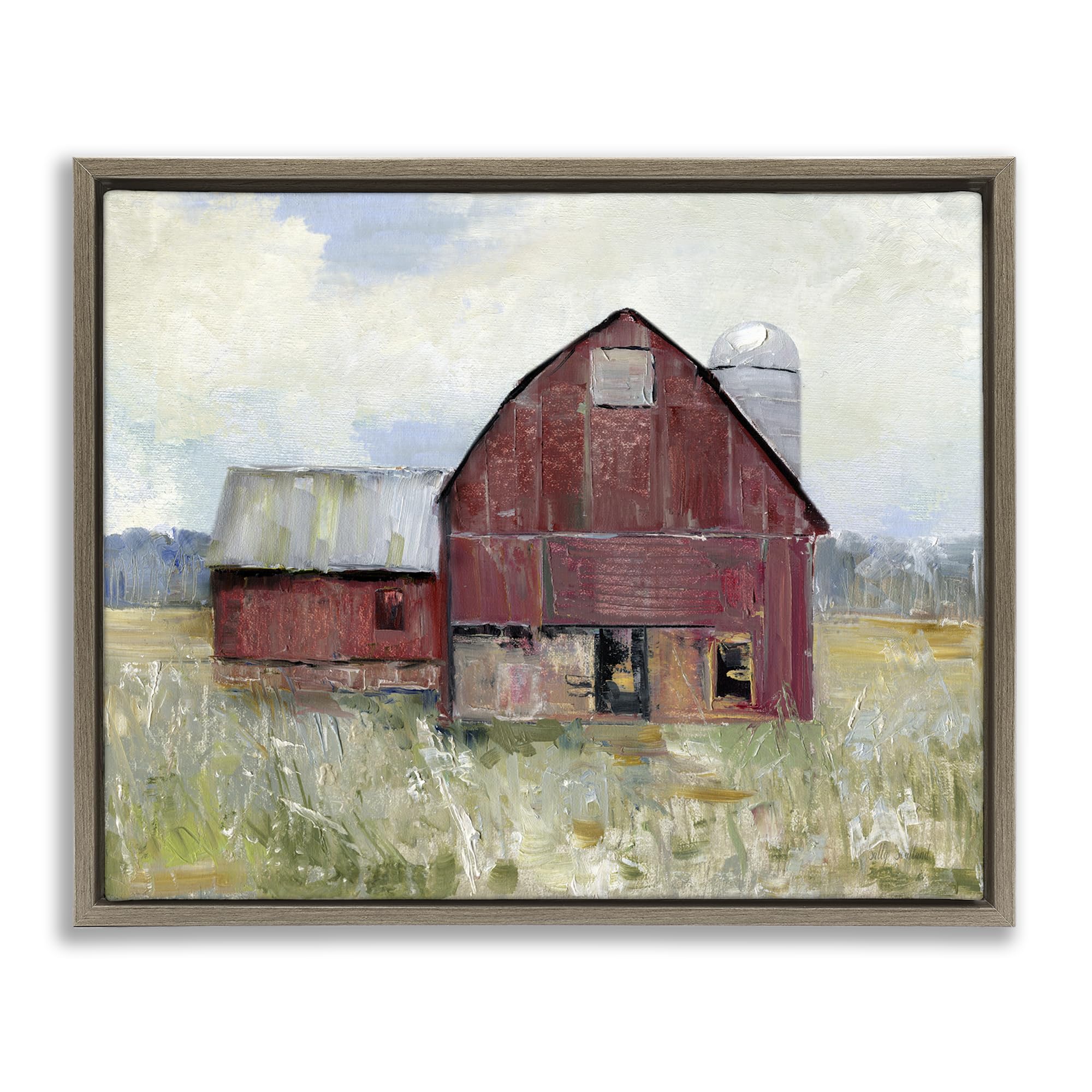 Stupell Industries Montalcino Elm (Textured) 'Red Rugged Barn', Floating Frame Canvas Art, Brown, 31 X 25 Inches, Easy To Hang And Sturdy, Made In Usa, By Sally Swatland