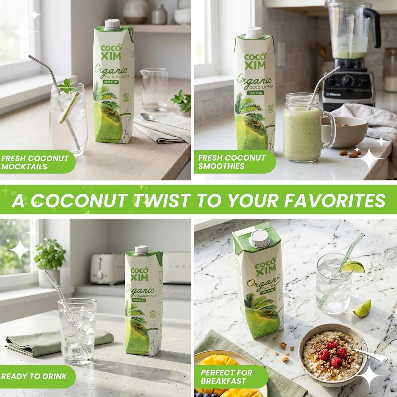 COCOXIM Ready to Drink Coconut Water Organic - 33.8 oz (Pack of 12)| Zero Added Sugar| 100% Natural & Fresh with Electrolytes & Nutrients | Halal & Kosher Certified | Alternative to Soda, Soft Drinks and Sports Drinks