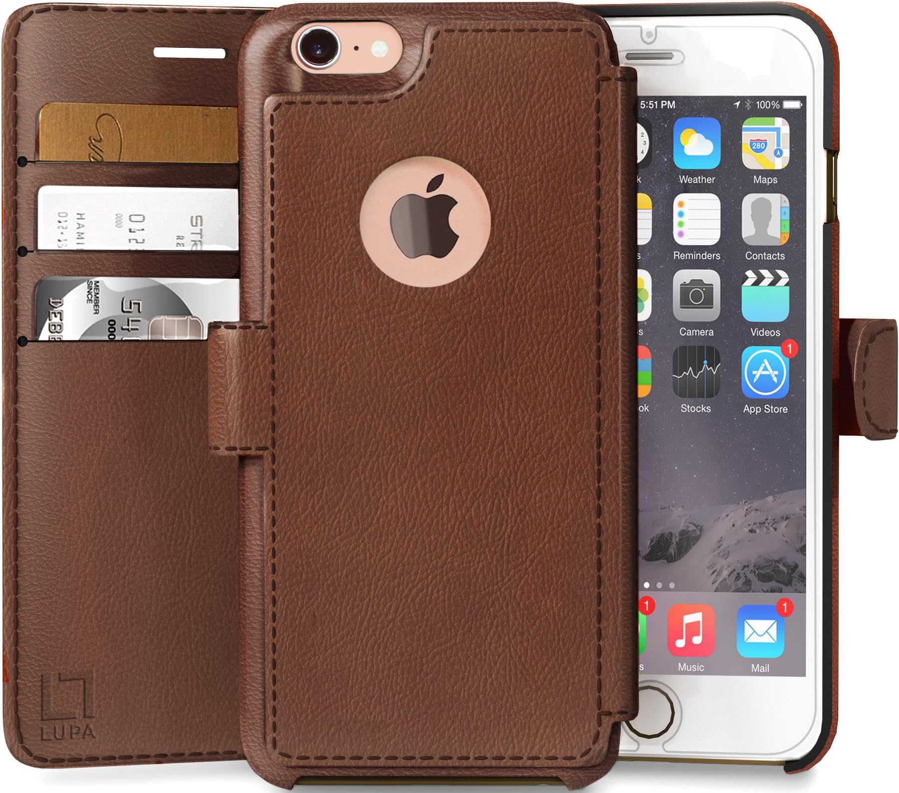 iPhone 7 Wallet Case, Durable and Slim, Lightweight with Classic Design & Ultra-Strong Magnetic Closure, Faux Leather, Light Brown, Apple 7 (2016)