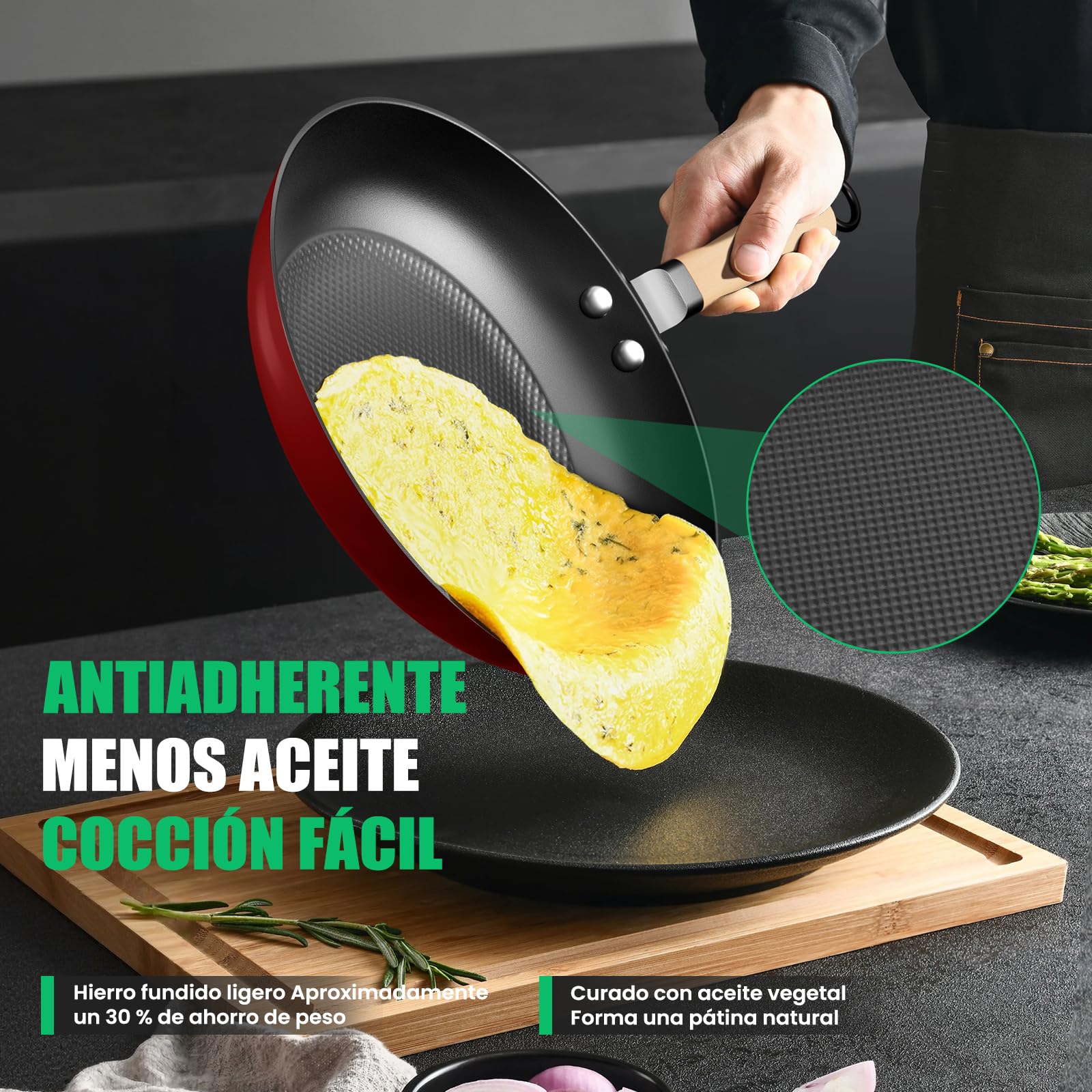 YUTANN Sartén de Hierro Fundido 20 cm Pre-sazonada Apta para Inducción y Horno, Antiadherente, Distribución Uniforme del Calor para Freír, Asar y Cocinar