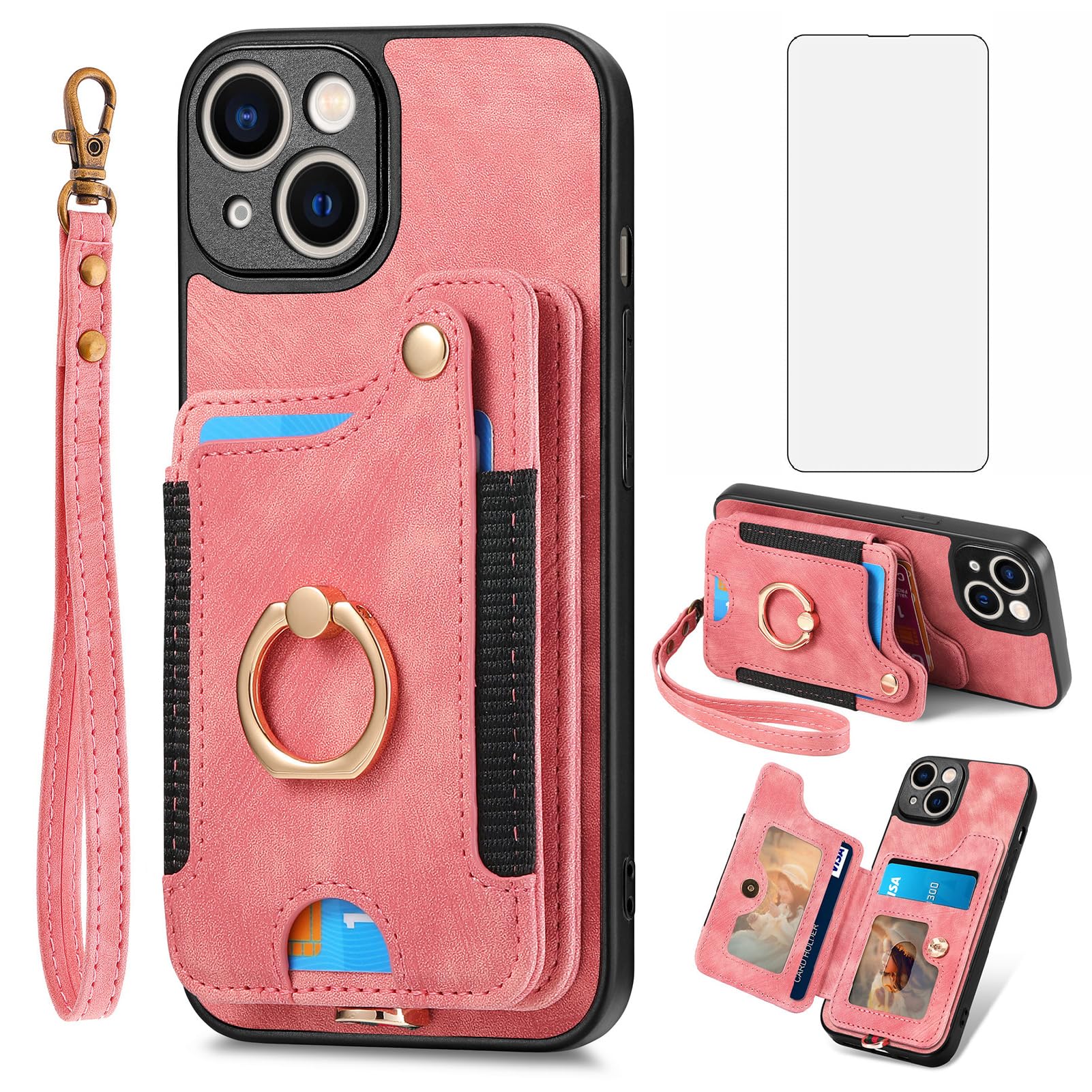 Coque iPhone 15 rose avec anneau de support et technologie RFID - 8