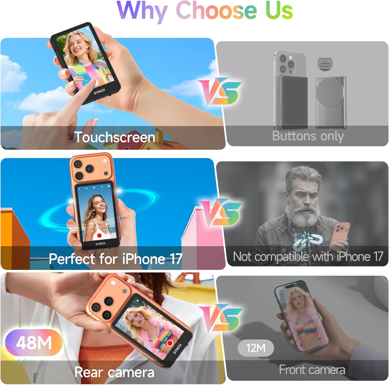 SYNCO Xview Selfie Monitor Screen for iPhone 7-17 Series, Touchscreen Secure Private Wireless P2P, 4K/1080p Magnetic Back Camera Vlog Monitor with 164FT Range for YouTube TikTok Live Streaming (Black)