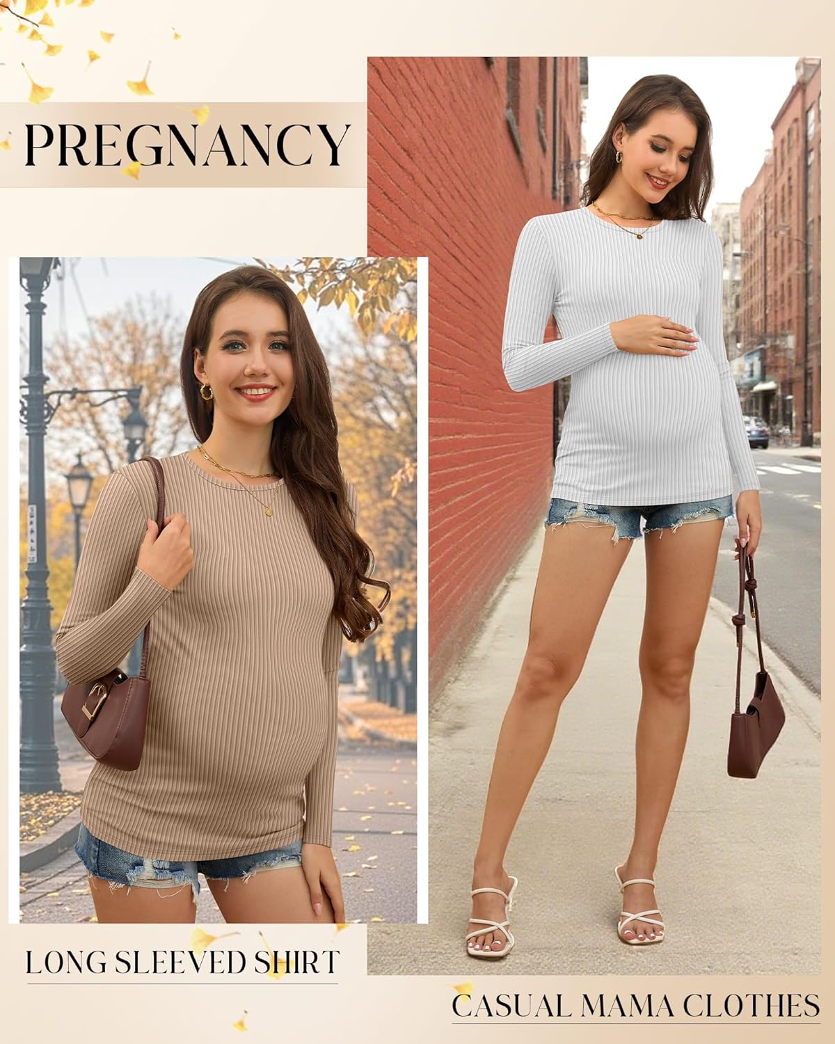 4 Pack Womens Maternity Shirts Ribbed Knit Long Sleeve Pregnancy Tops Casual Crew Neck Basic Tunic Shirts - Image 4