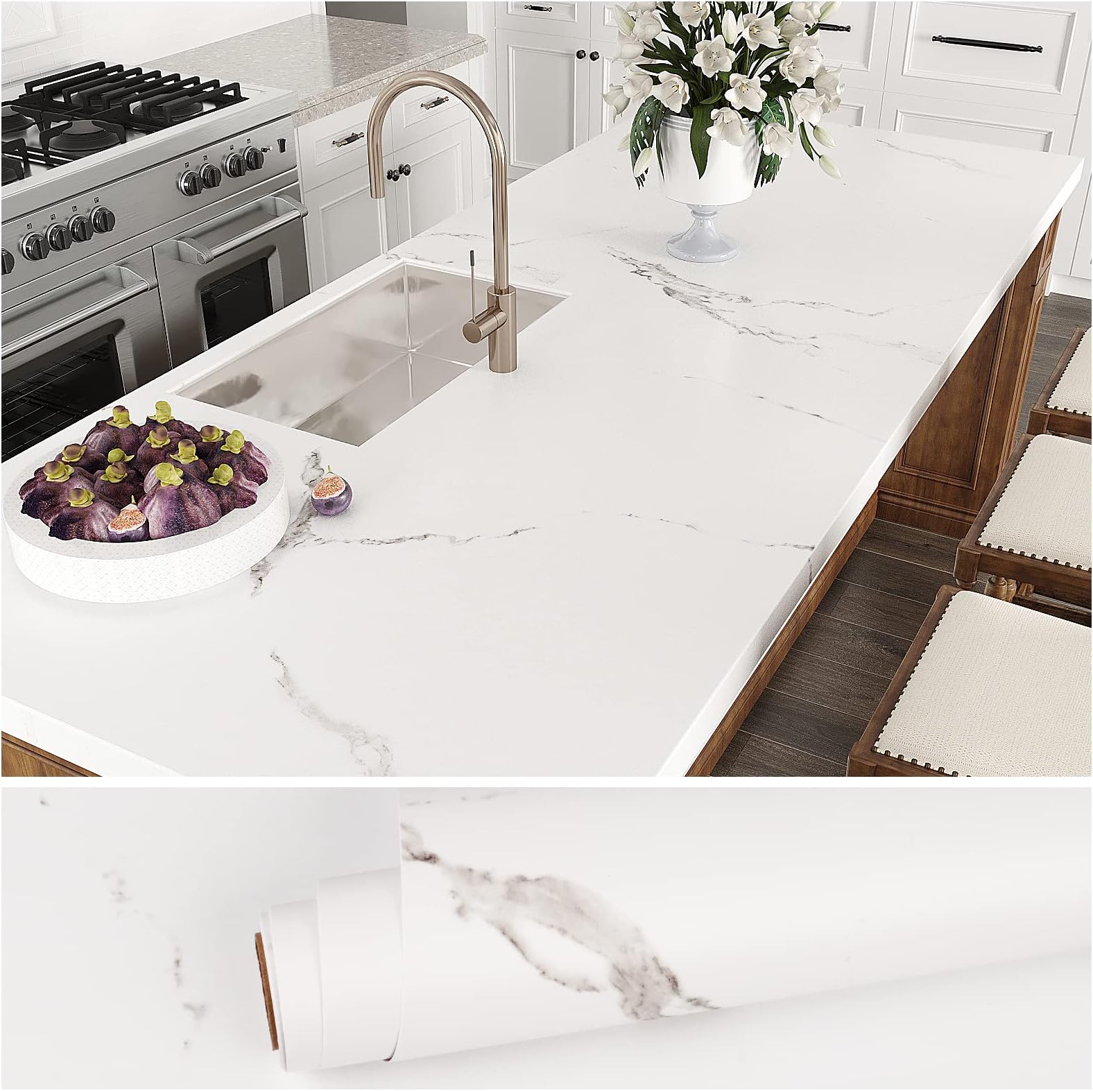 Marble Peel and Stick Wallpaper Granite Paper for Old Furniture Self Adhesive and Removable Cover Surfaces 17.7 inch x 78.7 inch