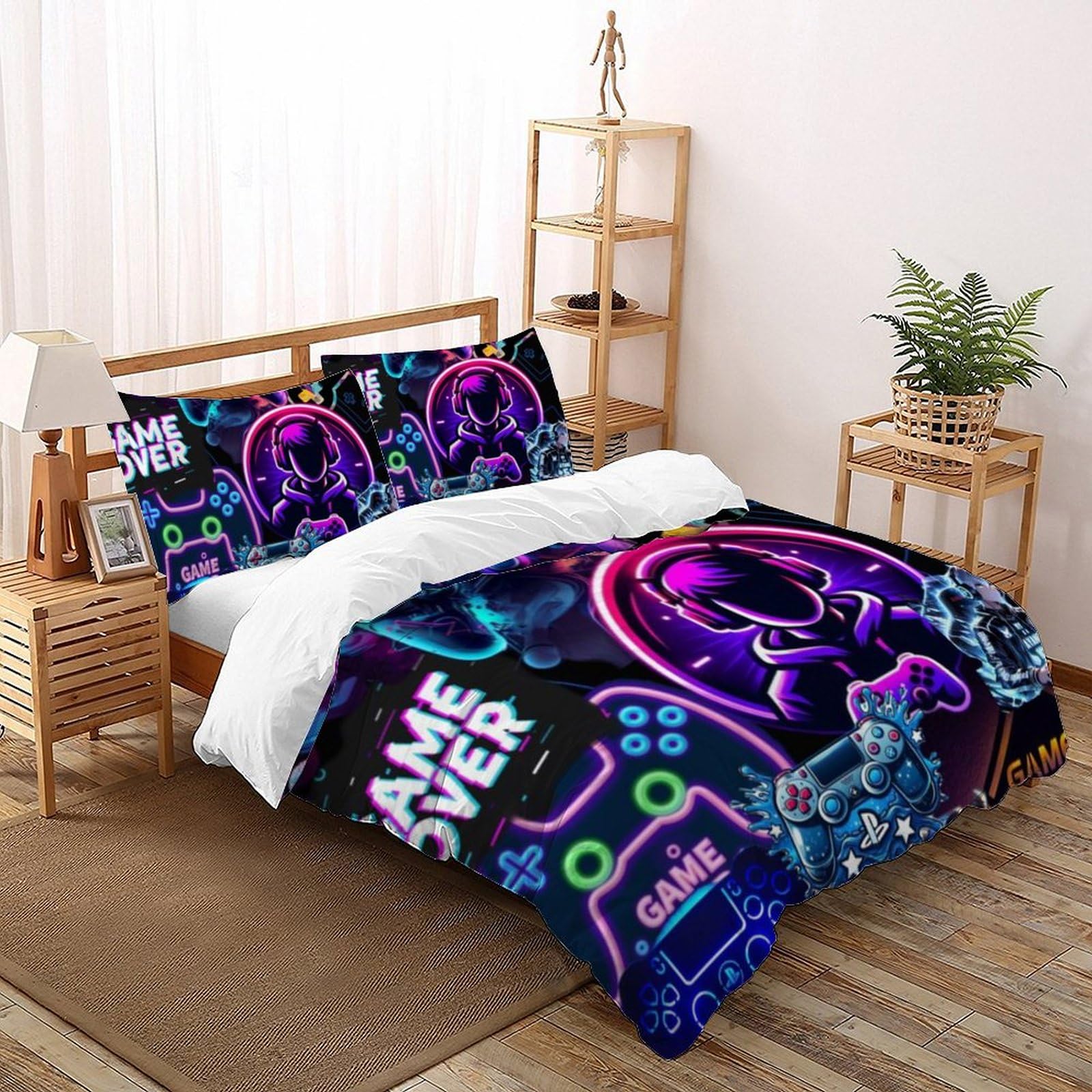 Housse de couette microfibre 260x220cm zippée parure de lit animal sauvage anti-plis