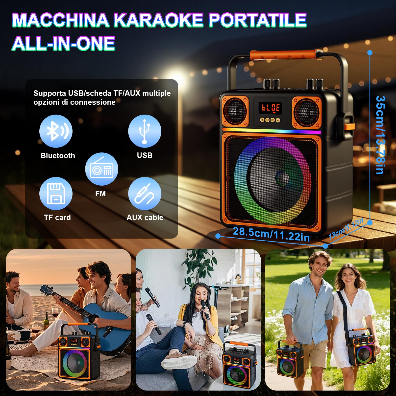 GuKKK - Altoparlante Karaoke con 2 microfoni senza fili, portatile, per adulti e bambini, sistema audio per feste con luci Disco,supporta TWS/FM/AUX/USB/TF