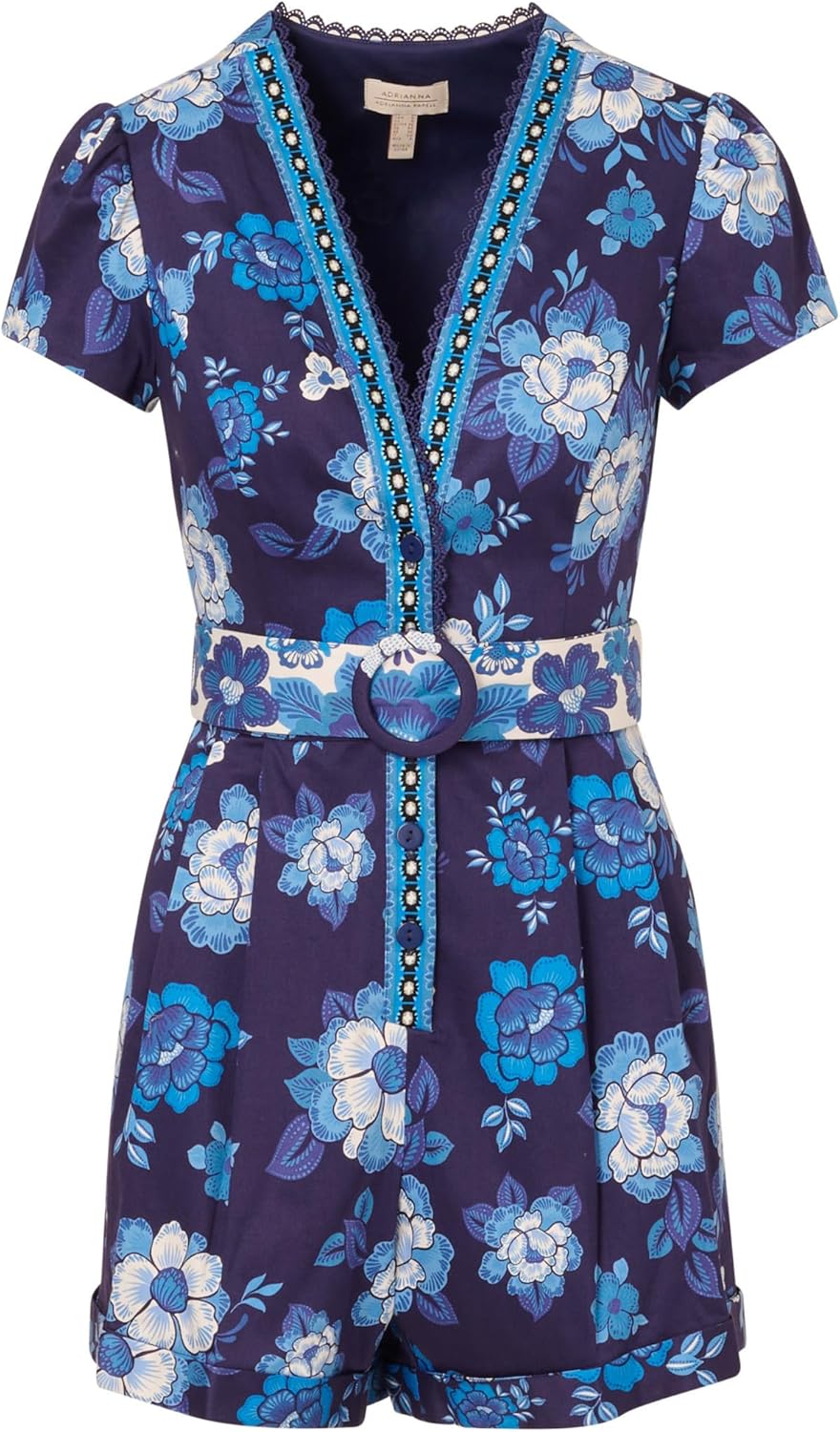 Adrianna Papell Bishop Sleeve Button Front Floral Romper