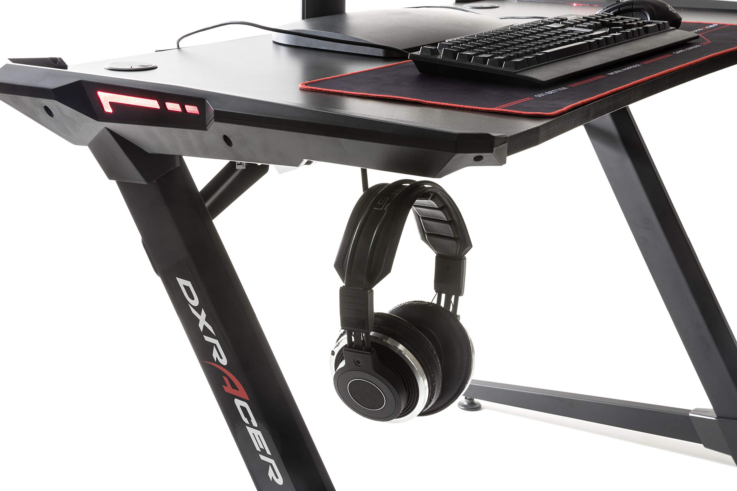 Robas Lund Gaming Tisch DX Racer 1 LED Farbwechselbeleuchtung Gaming Desk Schwarz Carbonlook, BxHxT 120x77x64 cm