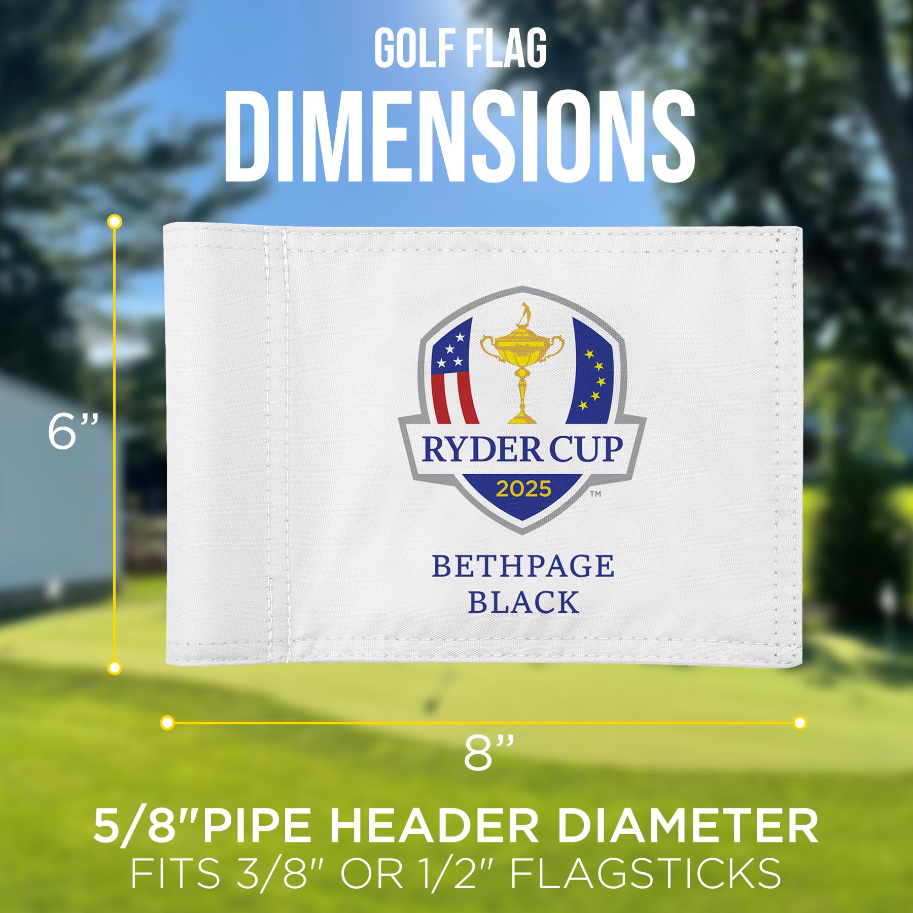 The Ryder 2025 Golfflagge Mini, 20,3 x 15,2 cm, doppelseitig, mit Seide gesiebt, lichtbeständiges 420D-Nylon, ideal für Hinterhofübungen, Putting Green, 1 Stück