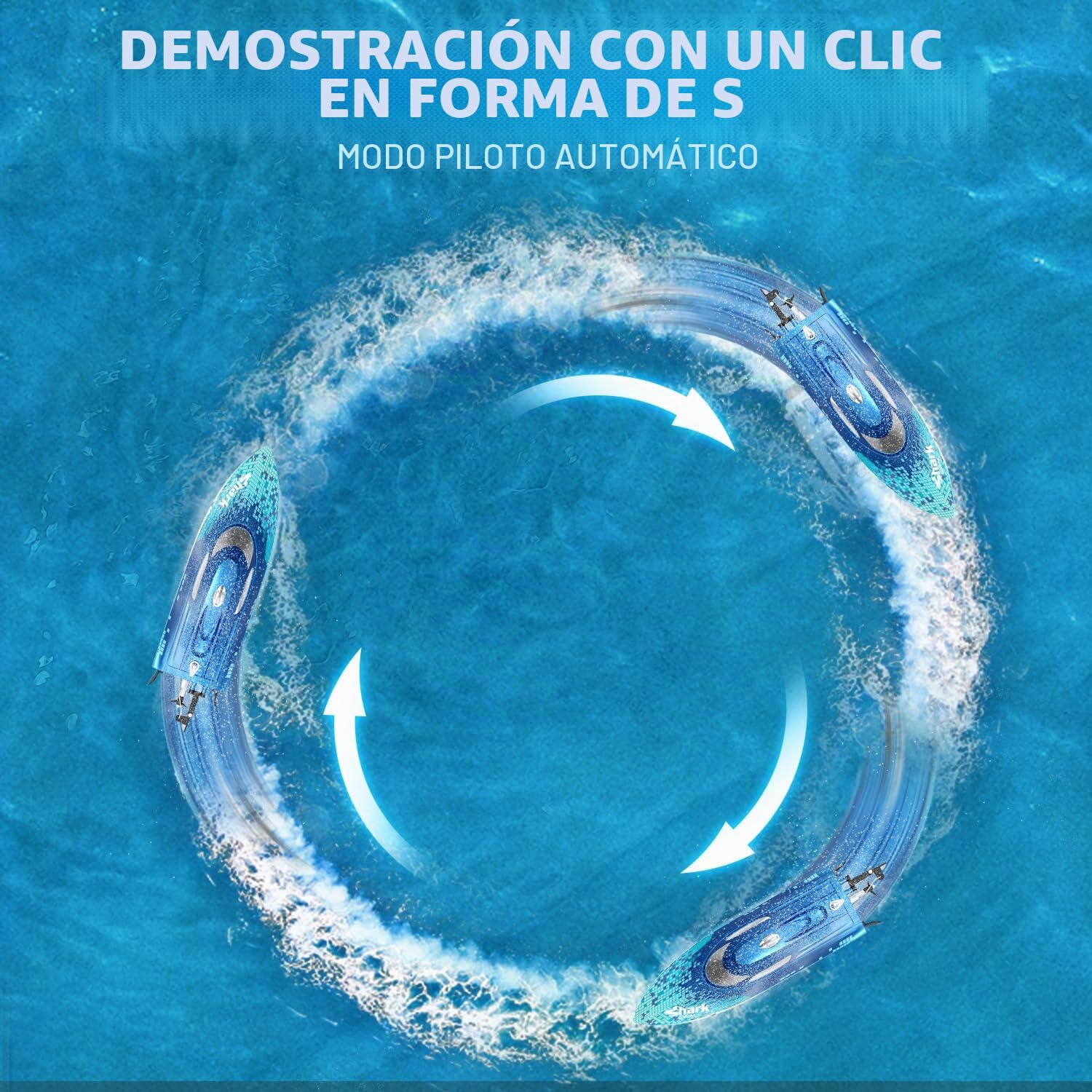 DEERC RC Boat con iluminación LED, barco tiburón teledirigido para piscinas y lagos, más de 20 km/h, barco de carreras de 2,4 GHz, juguete de piscina para niños a partir de 8 años