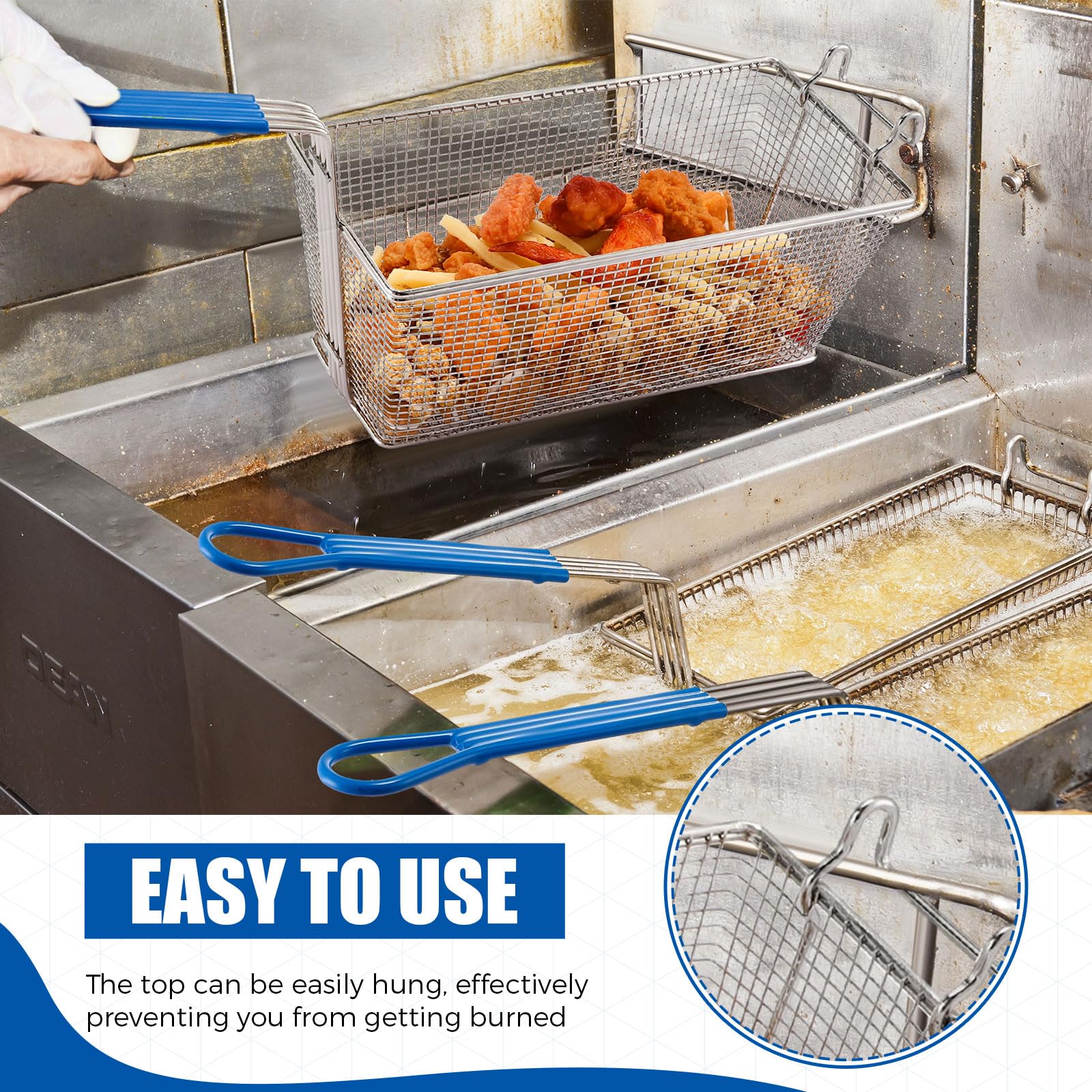 Umigy 4 cestas de freidora profunda de 13 1/4 x 6 1/2 x 6 pulgadas con mango antideslizante, construcción de hierro chapado resistente, ganchos frontales, mango antideslizante para restaurante,