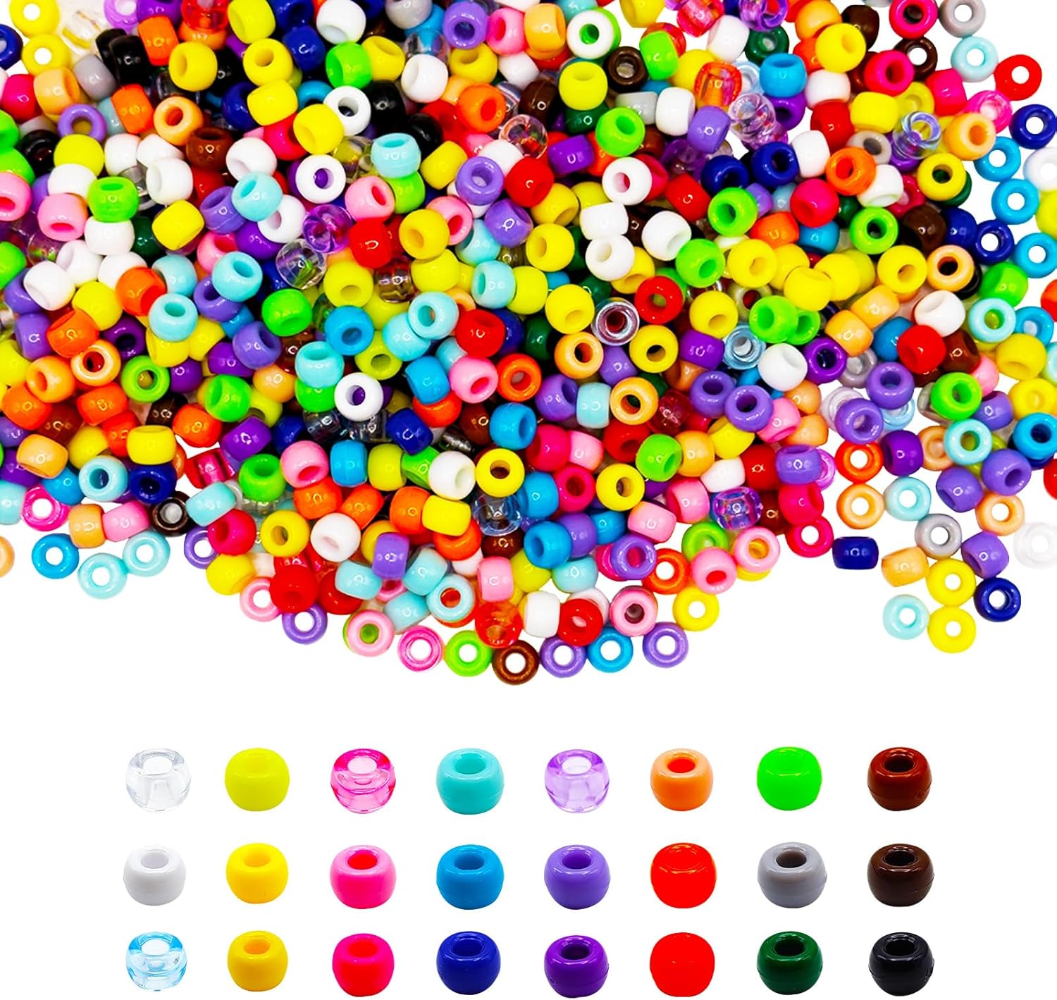 Pony Beads, 2400pcs 24 Colors 6x9 mm Plastic Pony Beads for