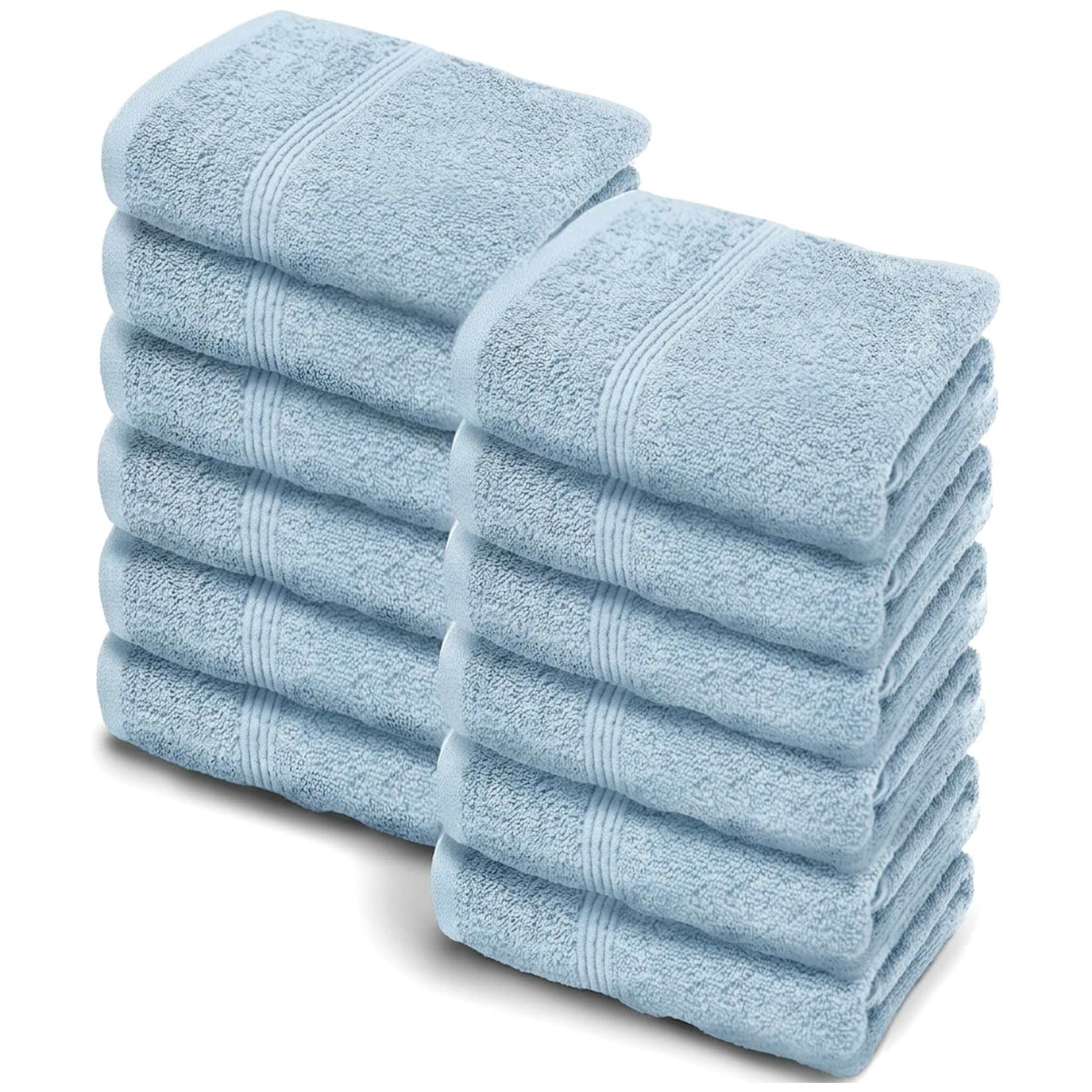 Makooz Premium Face Flannels Pack of 12-500 GSM Egyptian Cotton Towel Set - Quick Dry Absorbent Wash Cloth - Easy Drying Kitchen and Bath Flannel for Home, Spa & Professional Use - 30x30CM Sky Blue