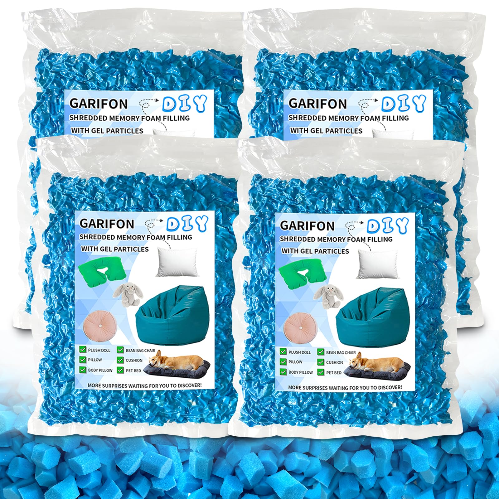 Garifon 20lbs Bean Bag Filler, Pillow Filler Stuffing, Bean Bag Filling, Shredded Memory Foam Filling, Punching Bag Filler, Foam Refill for Pouf/