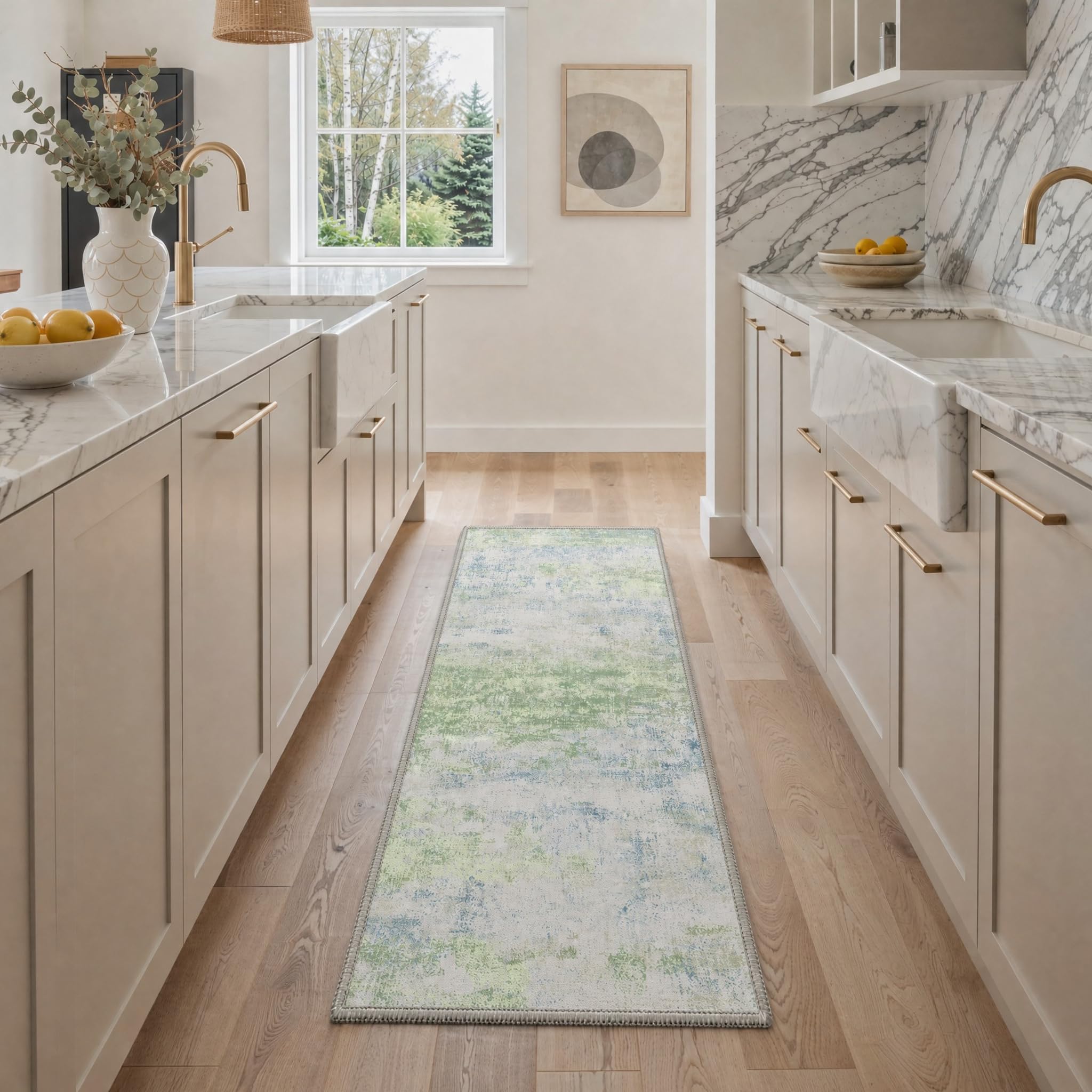 BEIMO 2x6 Runner Rug for Hallway, Light Green Washable Abstract Rug