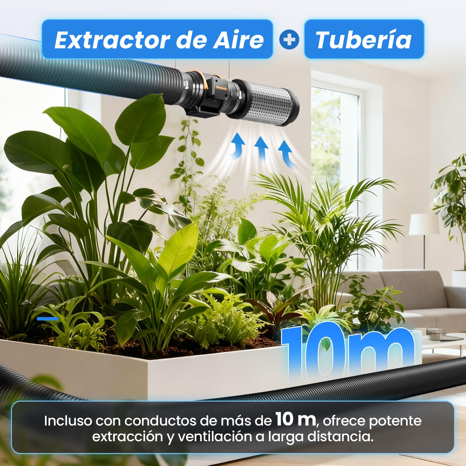 Ventilador de conducto regulable 150 mm con regulador de velocidad, Extractor en línea, motor con doble rodamiento de bolas, protección contra sobrecalentamiento, enchufe EU, cable VDE 3 m