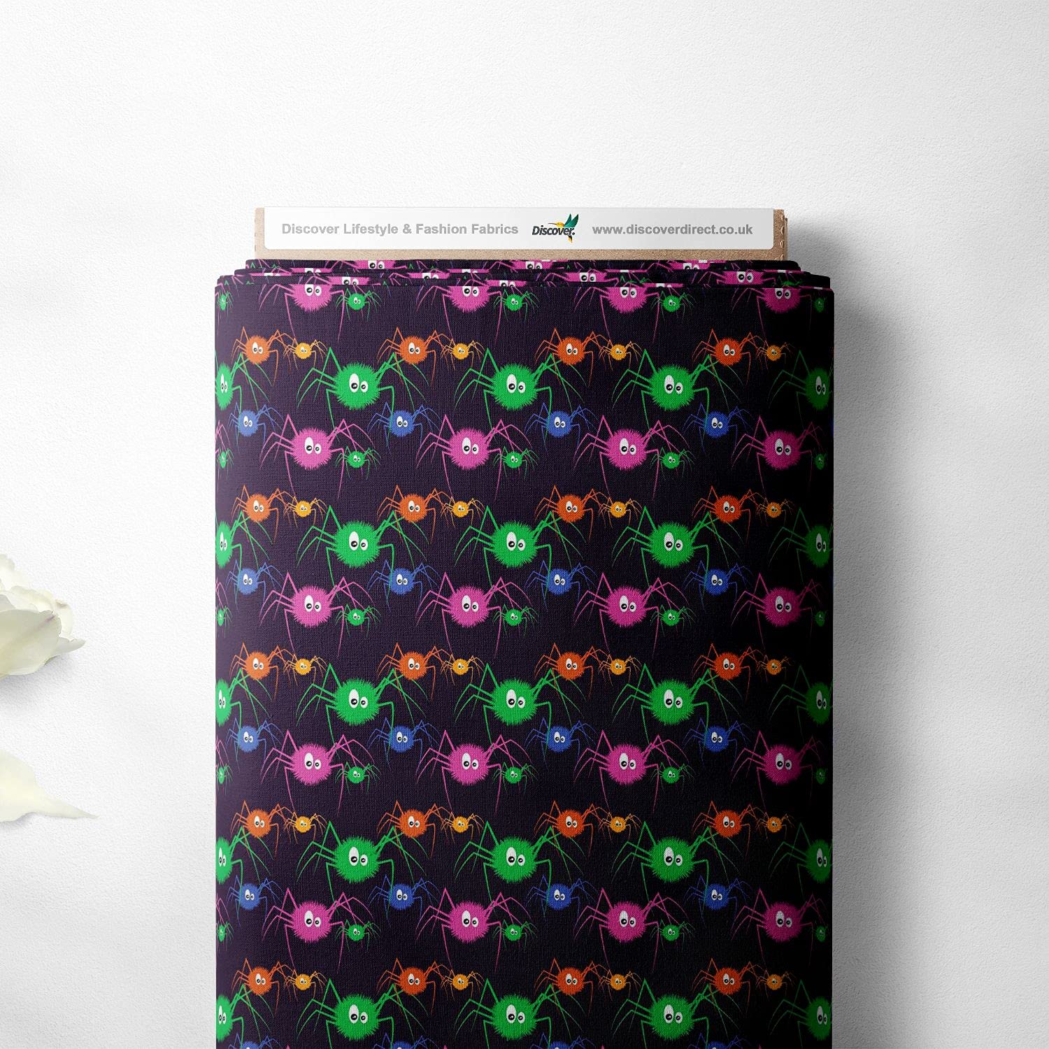 100% Cotton Halloween Spooky Design Children Kids Craft Quality Fabric Material | 55" - 140 cm Wide (Per Quarter Metre, Spooky Spiders)