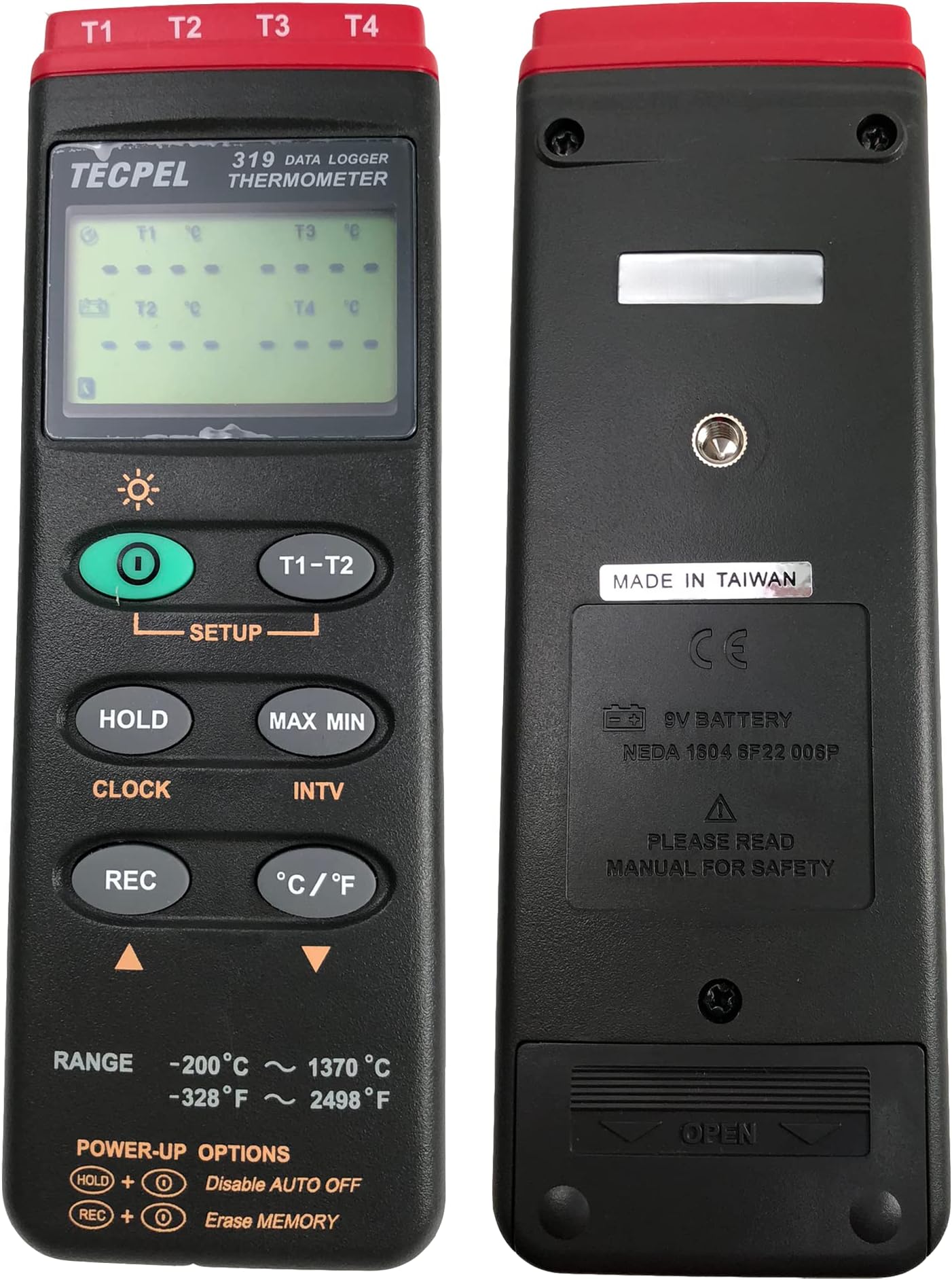 TECPEL DTM-319 Four Channel Type-K Thermocouple Data Logger Thermometer Taiwan-Made (TPK-01 4pc Included)