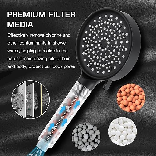 Miniatura 4 de Cabezal de ducha filtrado con mano, cabezal de ducha de alta presión con 6 modos de pulverización con manguera y soporte de 59 pulgadas, cabezal de