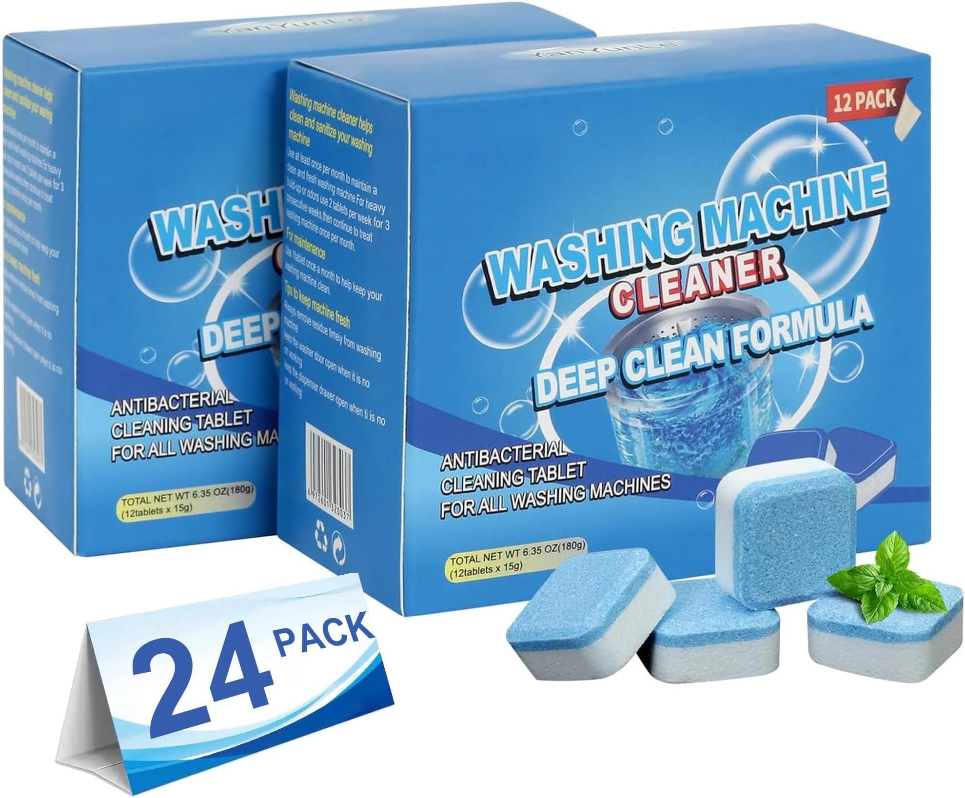 24-Pack Washing Machine Cleaner, Deodorizer, & Descaler - Powerful Washer Cleaner, High-Efficiency Tablets, Deep Cleaning Tablets for HE Front Loader & Top Load Washer, Septic Safe Eco-Friendly