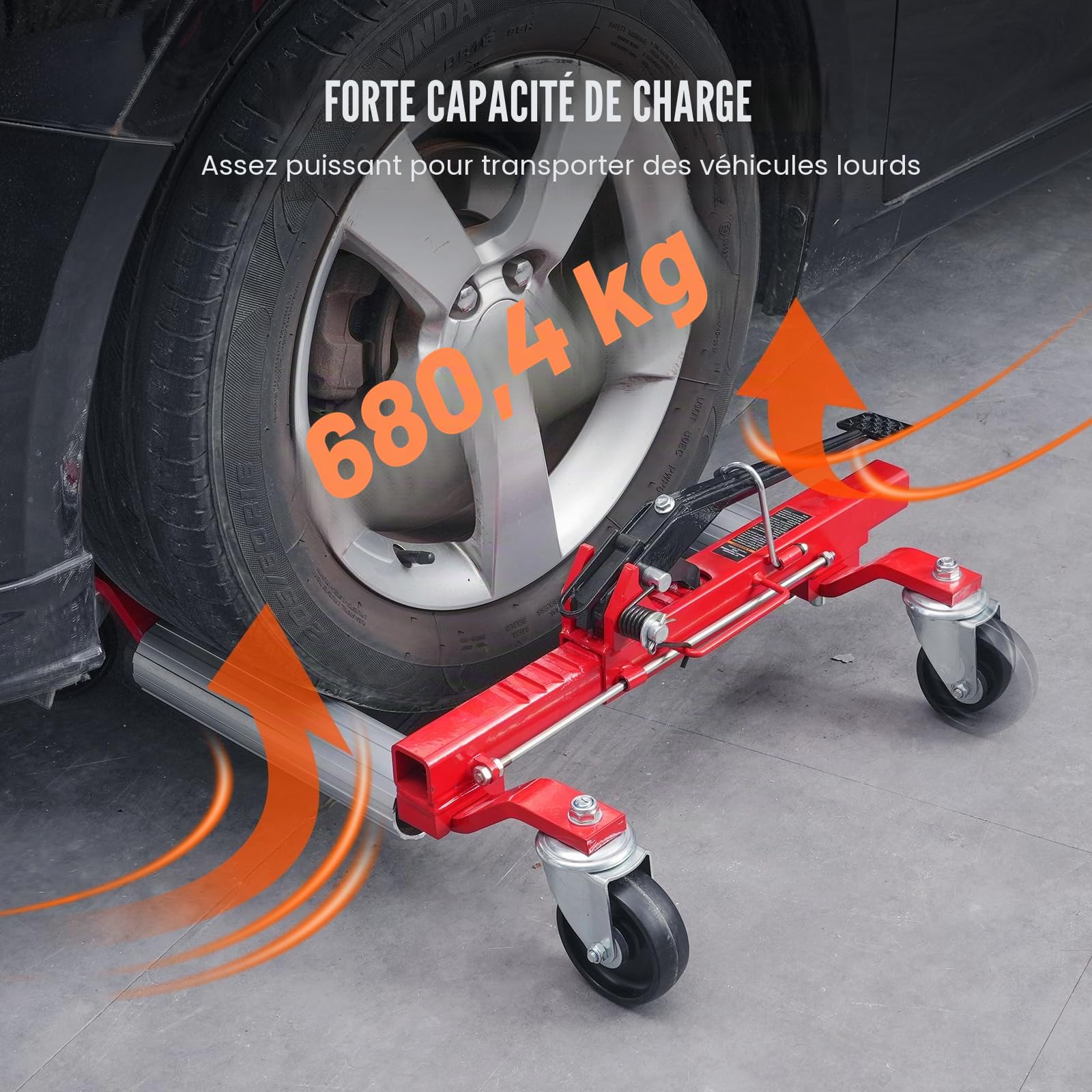 VEVOR Chariot de Manutention de Voiture Capacité de Charge 680 kg, Chariot Déplace Voiture à Cliquet, Aide à la Manœuvre Positionnement pour Véhicule Camion Remorque Atelier Garage Auto