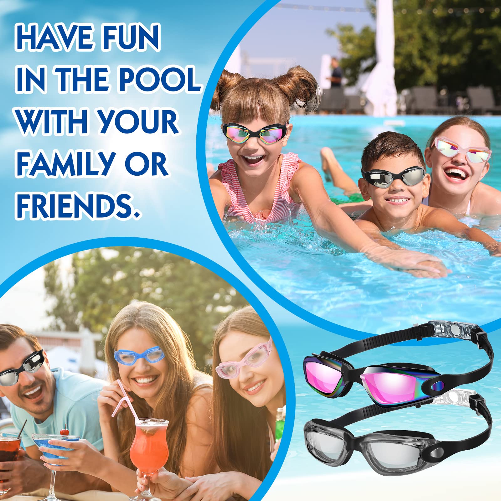 Konohan Paquete de 24 gafas de natación a granel para niños y adultos, gafas de piscina de silicona antivaho, sin fugas, para hombres, mujeres y jóvenes
