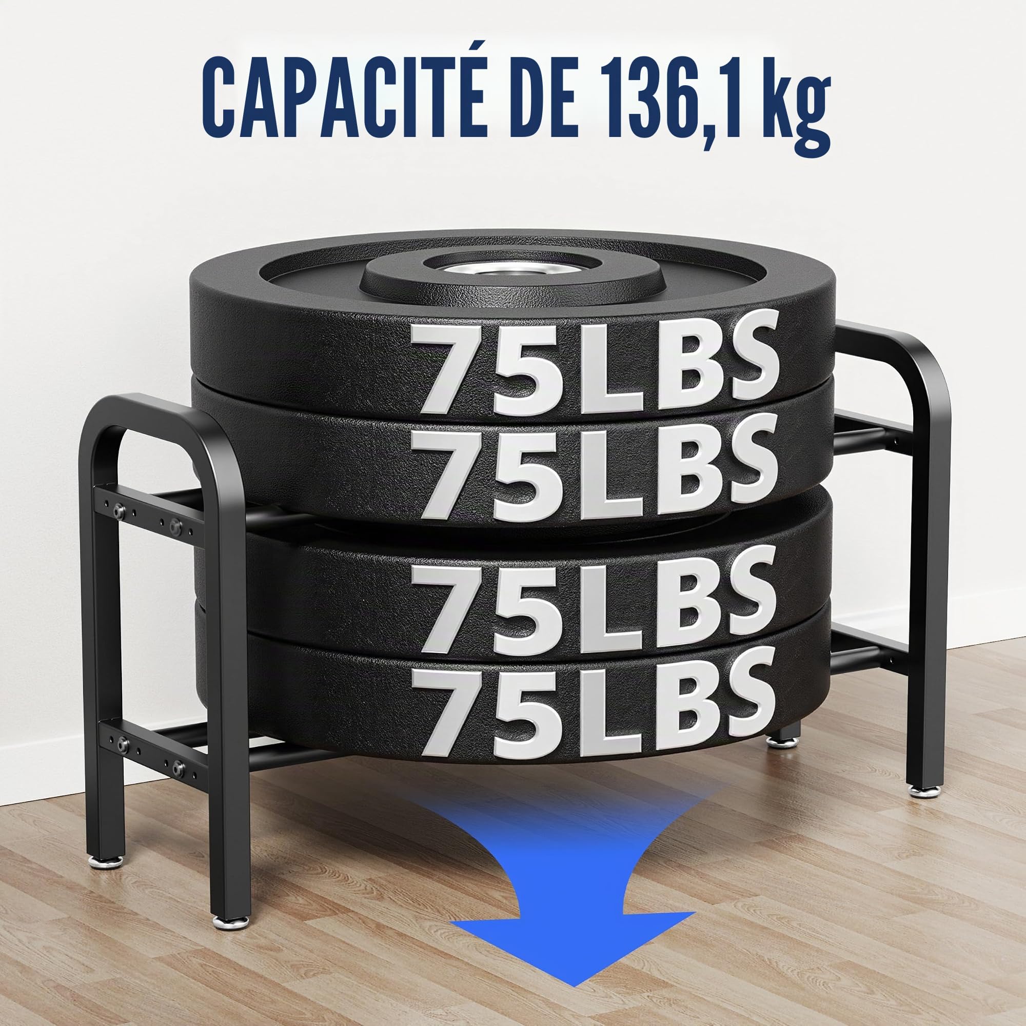 Support d'haltères à 2 niveaux, support de poids pour salle de sport à domicile, capacité de 136 kg