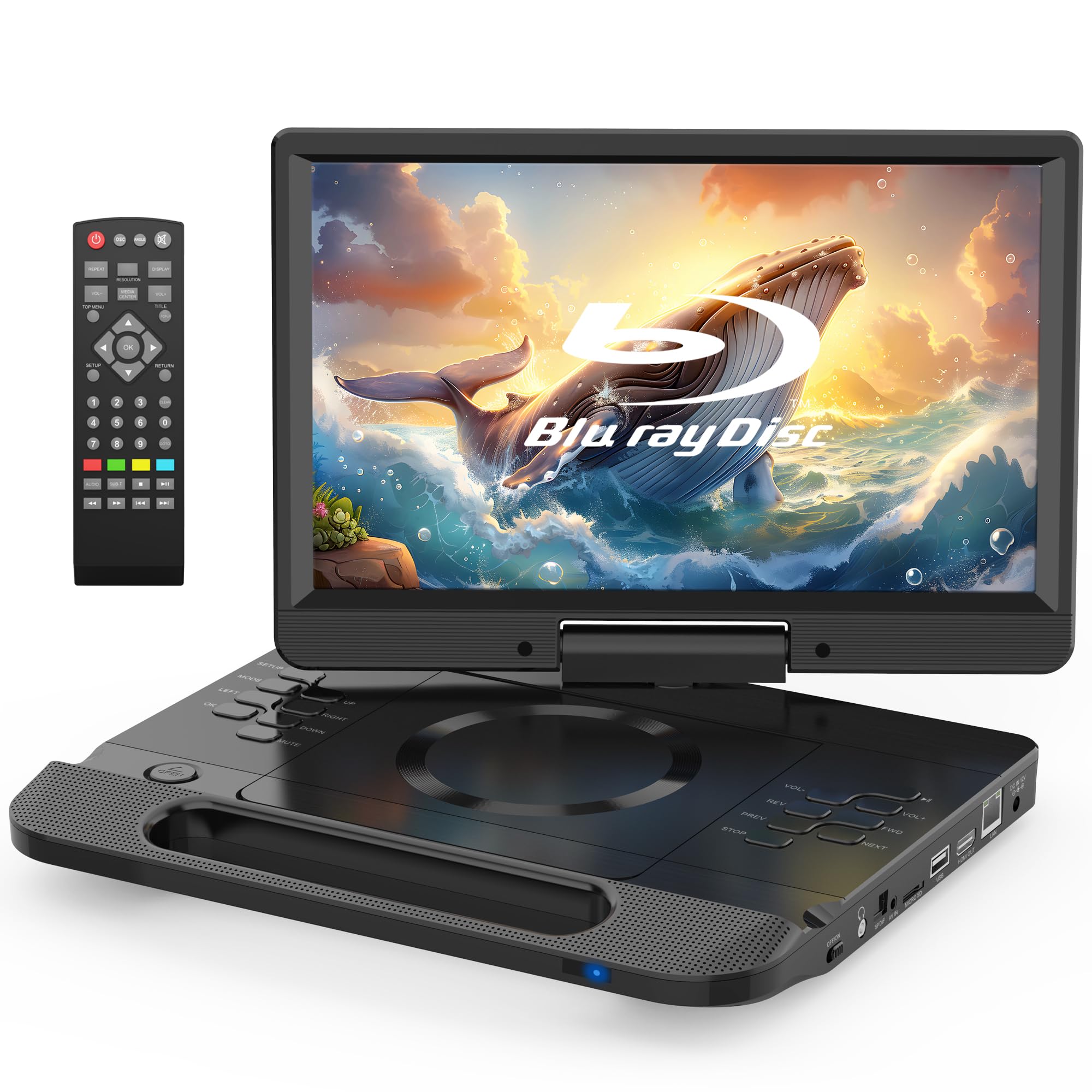 Photo 1 of FANGOR 13.3” Portable Blu-ray Player, 12” Full HD Rotating Screen, Built-in Rechargeable Battery with Remote, HDMI Output & AV Input, USB/Micro SD Playback, Last Memory