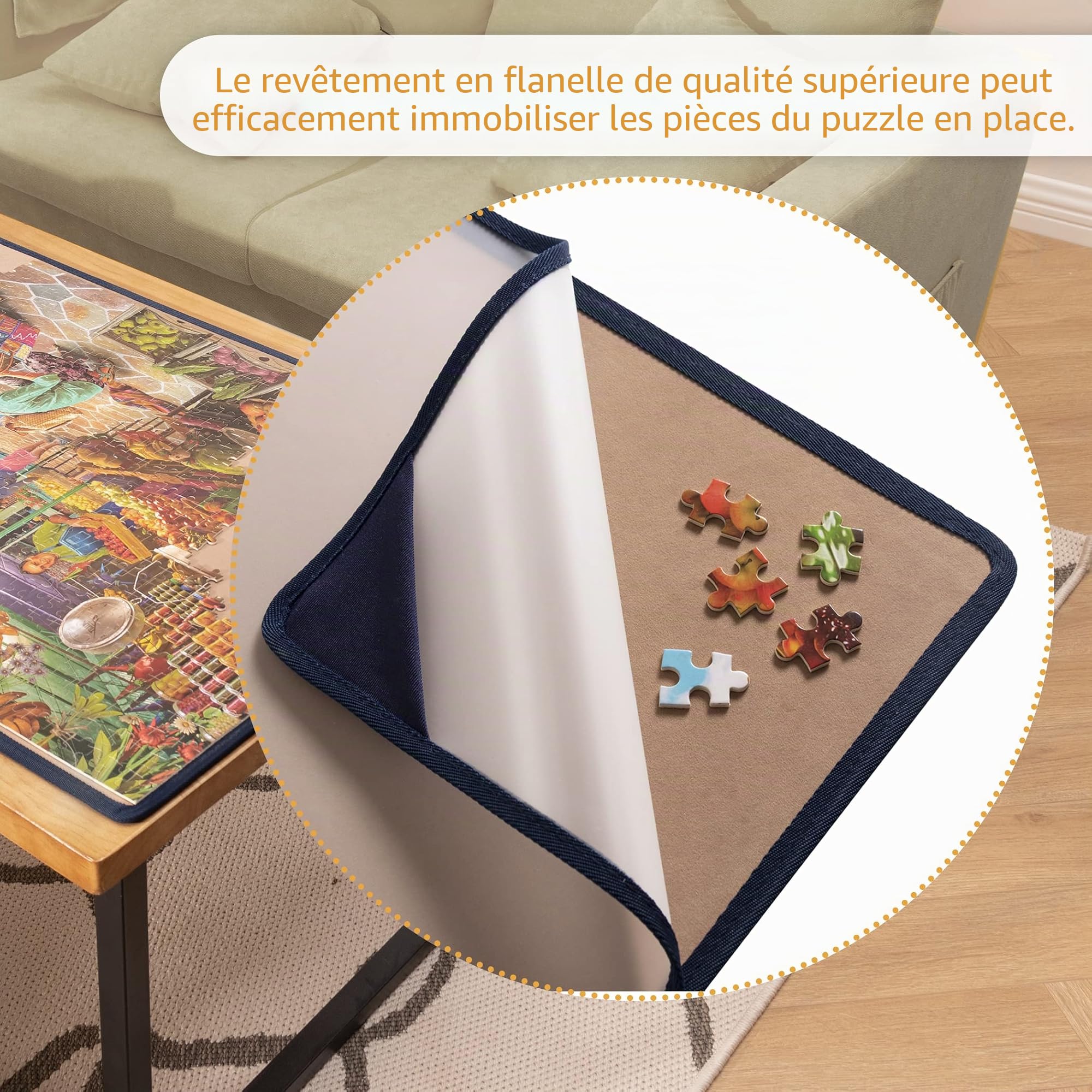 Tektalk Planche à puzzle avec couvercle anti-poussière pour rangement de puzzle – Surface antidérapante (kaki/gris, jusqu'à 1000 pièces)