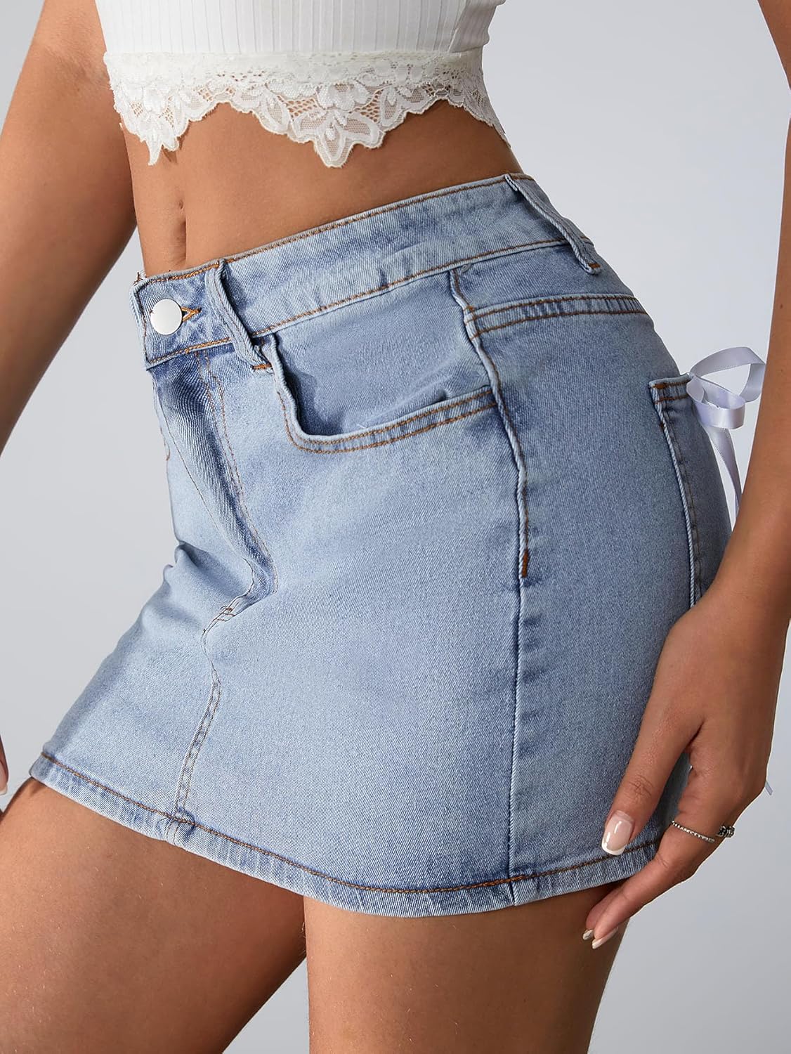 Milumia Women's Bow Knot High Waist Denim Skirt Bodycon Casual Jean Skirts - Image 3