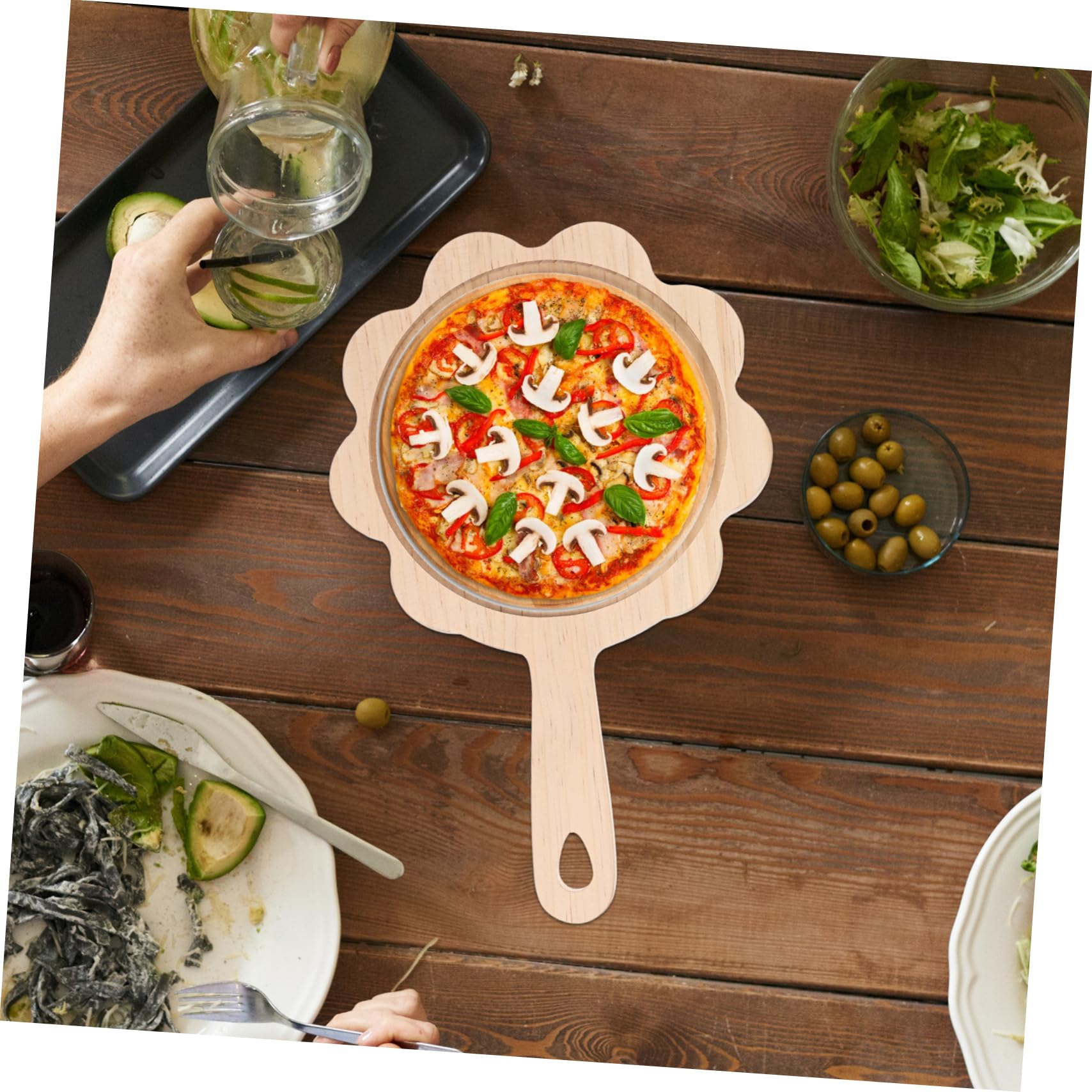 GLEAVI Multipurpose Pizza Peel Snack Serving Tray for Pizza Bread Desserts and Salads Sturdy and Smooth Wood Plate for Home Kitchen and Restaurant Use