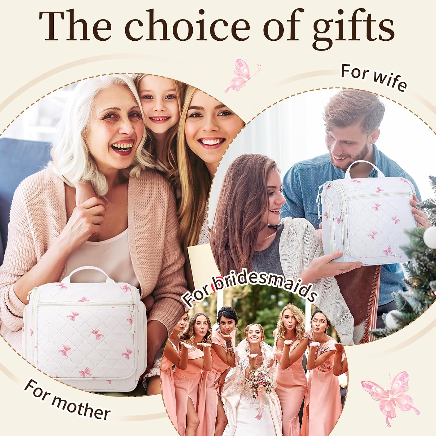 Eccliy Pink Bow Travel Toiletry Bag for Women Coquette Bow Makeup Bag Gift for Mother's Day Bridal Shower Gifts for Wedding Cosmetics Toiletry Organizer Bathroom Travel Accessory Essentials